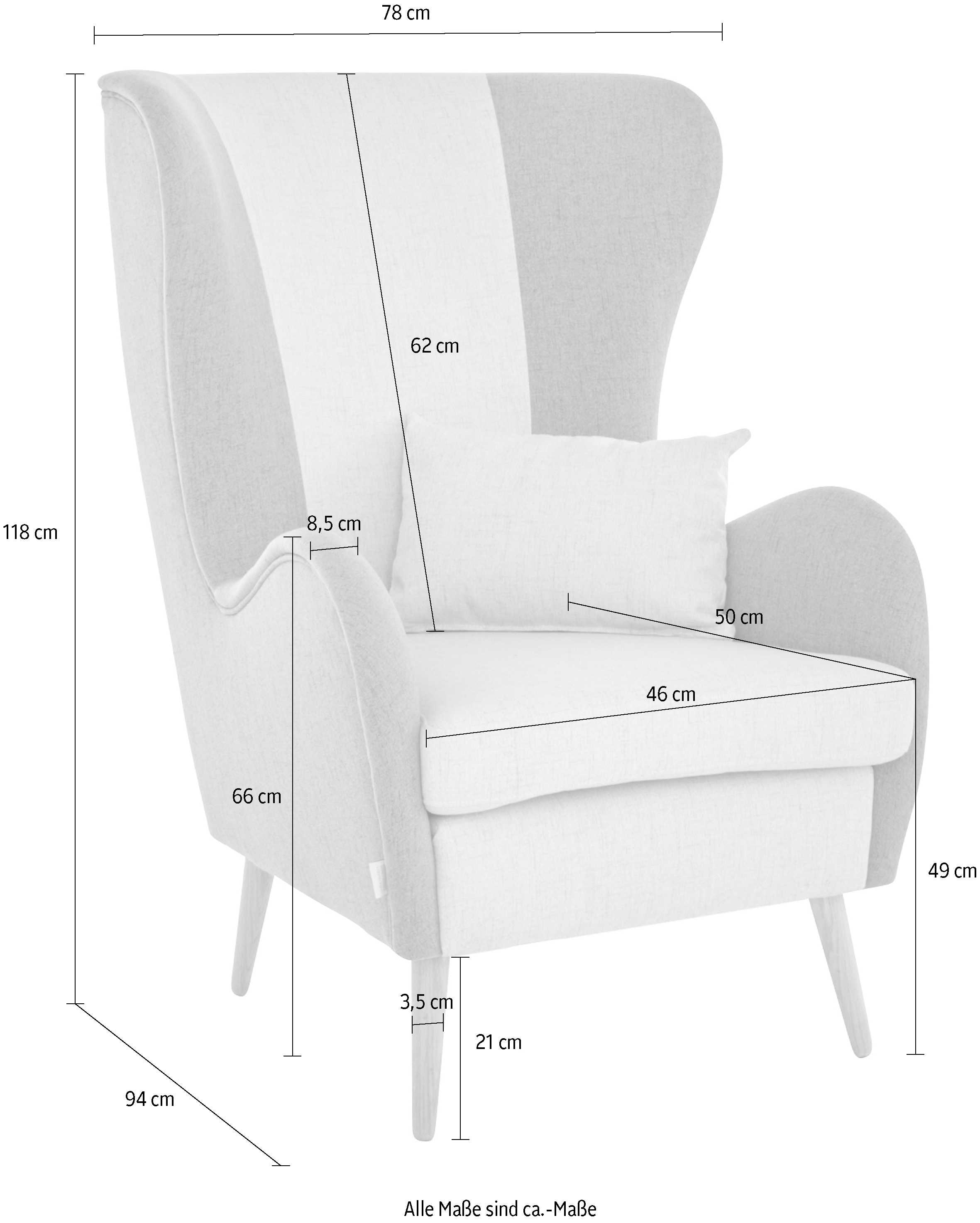 Guido Maria Kretschmer Home&Living Sessel »Salla Bezug Bouclé oder Struktur fein, Ohrensessel«, wahlweise mit oder ohne Hocker; grosser Sessel: Masse B/T/H: 78/94/118cm