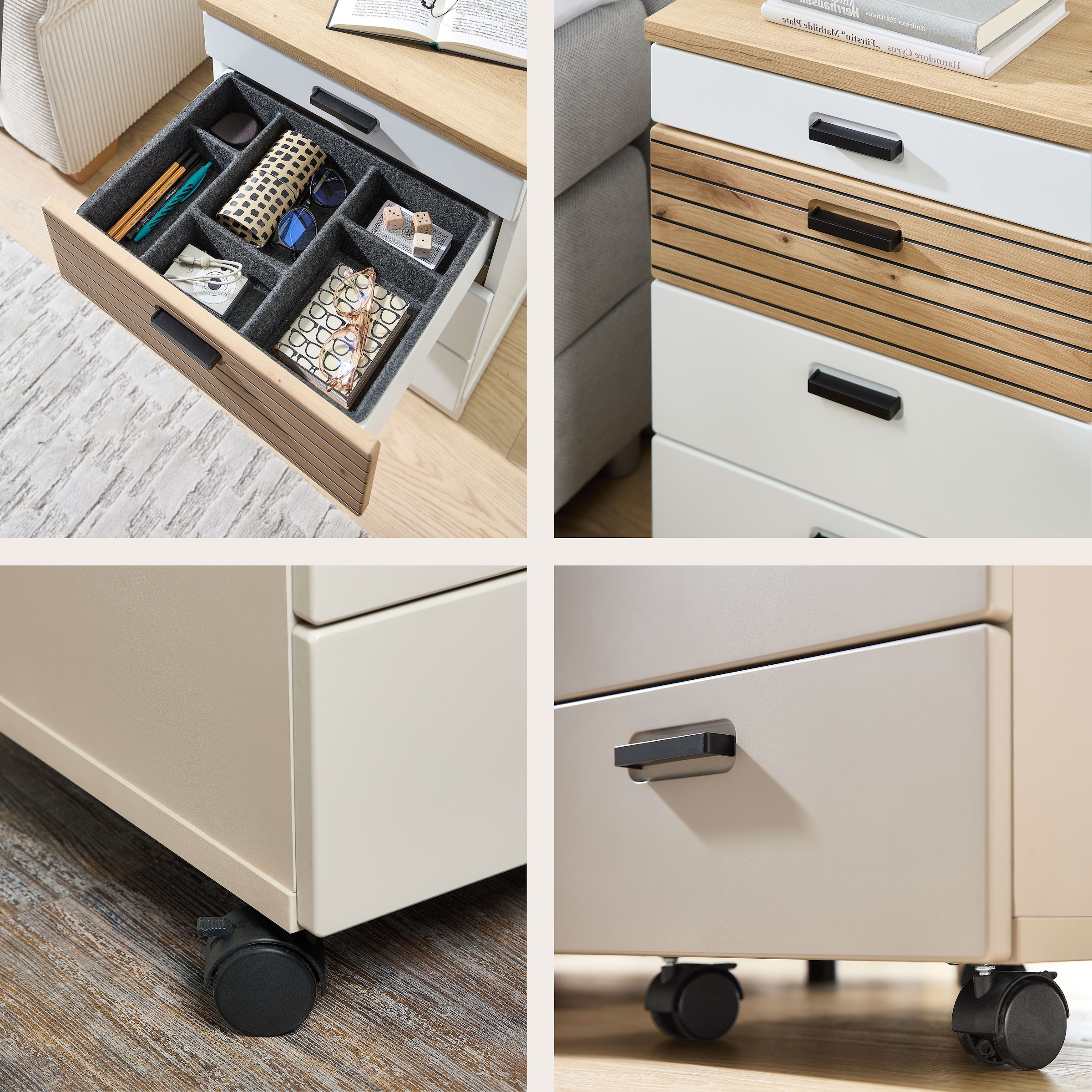 Innostyle Caisson à roulettes »Rollcontainer Glenn, 45 x 66 x 55 cm (B/H/T)« 1 cuis tlg. incl. insert en feutre, 4 roulettes (2 avec freins) ou socle, SK Soft-Close