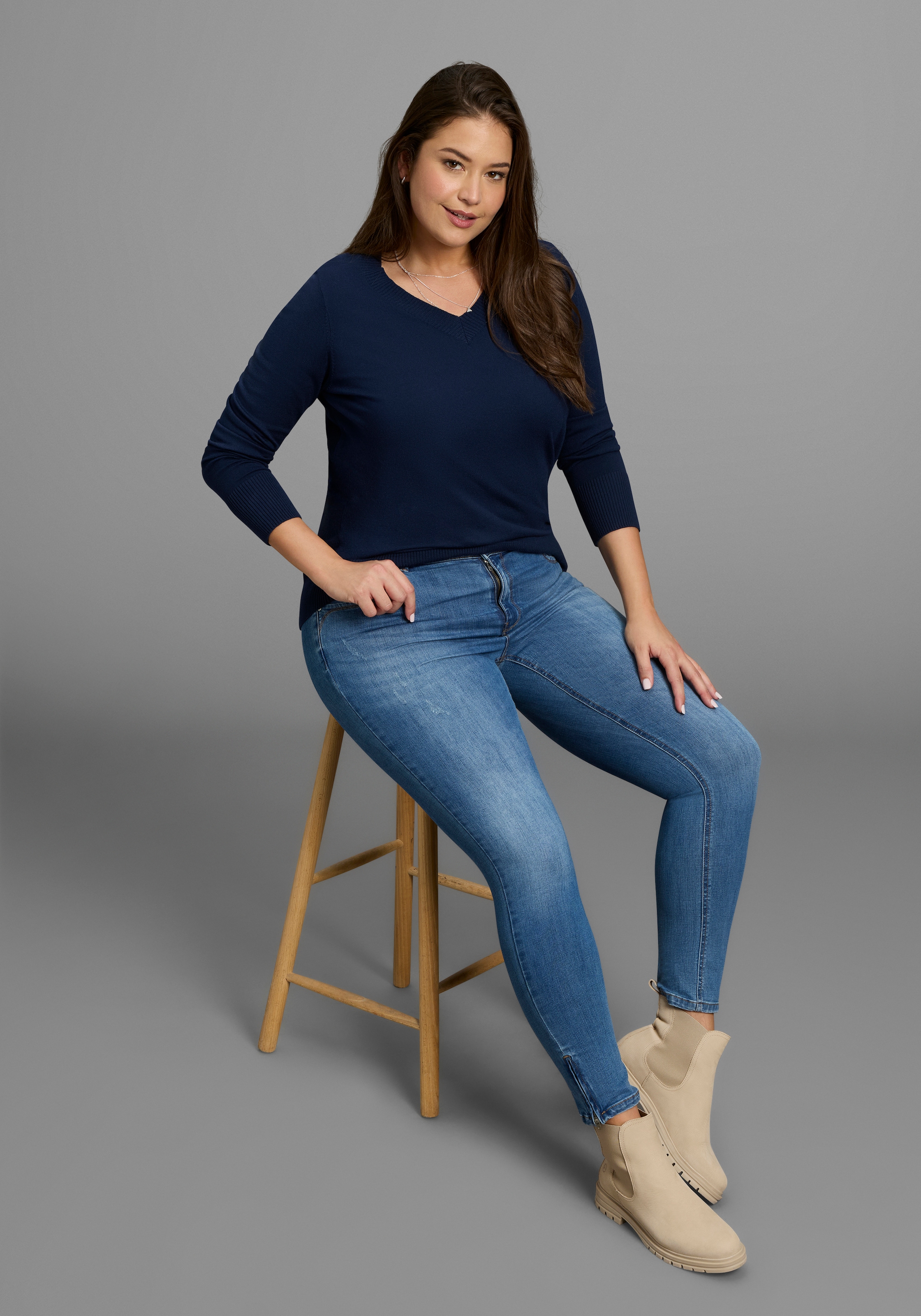 Laura Scott CURVE Strickpullover, mit V-Ausschnitt - GROSSE GRÖSSE