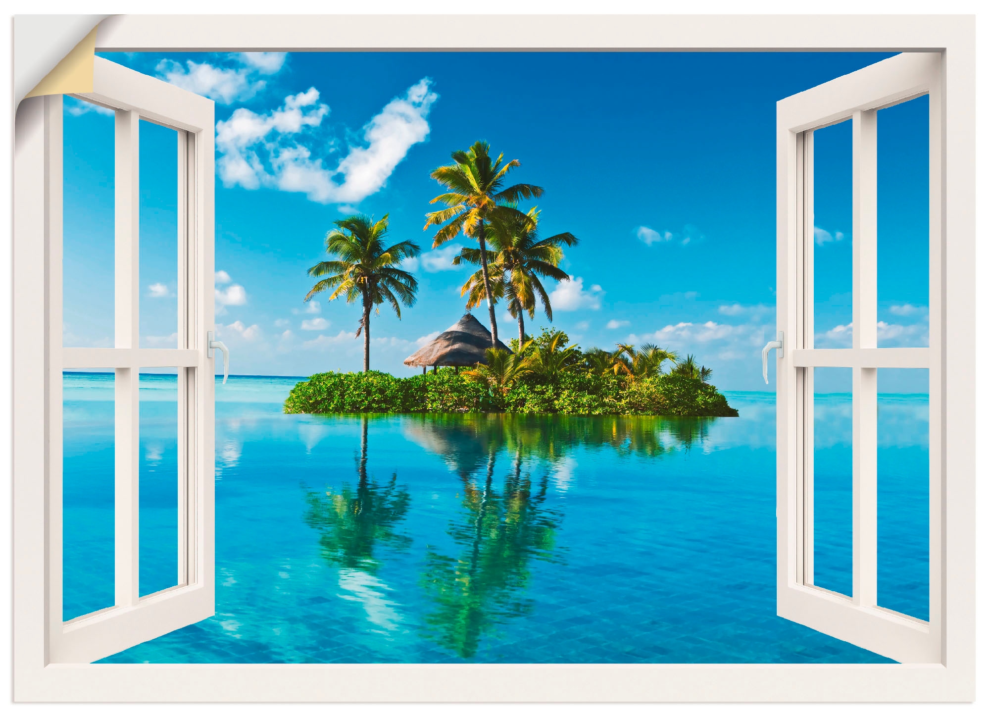 Artland Wandbild »Fensterblick Insel Palmen Meer«, Fensterblick, (1 St.),  als Leinwandbild, Wandaufkleber oder Poster in versch. Grössen günstig  kaufen