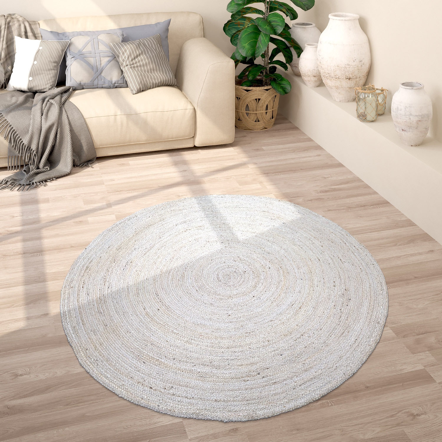 Paco Home Teppich »Viborg 595«, rund, 13 mm Höhe, Jute, Modern, Boho, Handgefertigter Natur-Teppich