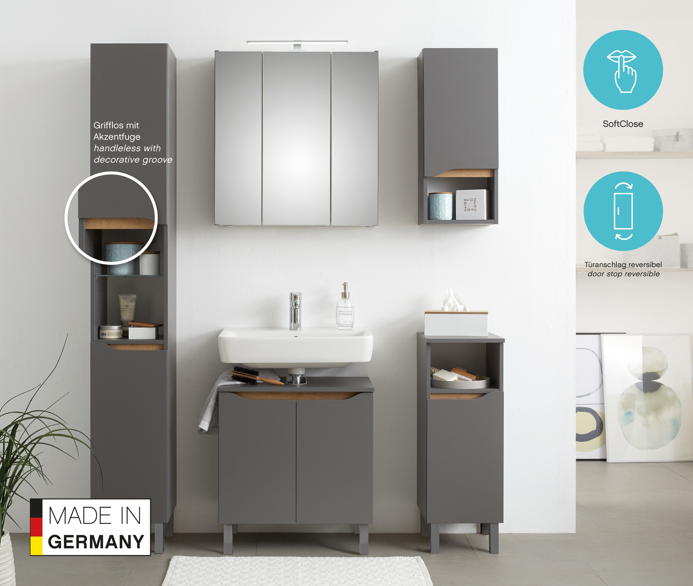 Saphir Armoire sous lavabo »Quickset Unterbeckenschrank, 60 cm breit, 2 Türen« meuble sous-lavabo avec découpe siphon, sans lavabo, sans poignées