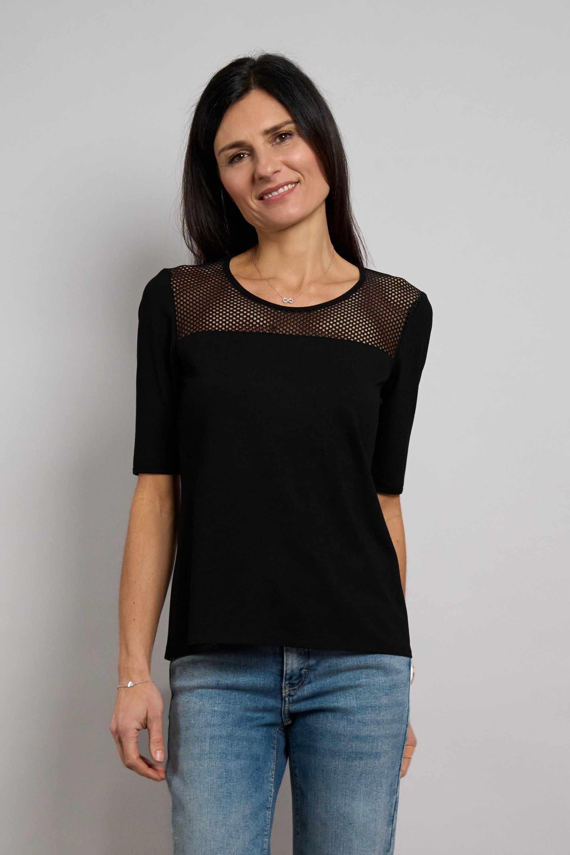Image of Seidel Moden Rundhalsshirt mit transparenten Lochmuster vorne - MADE IN GERMANY