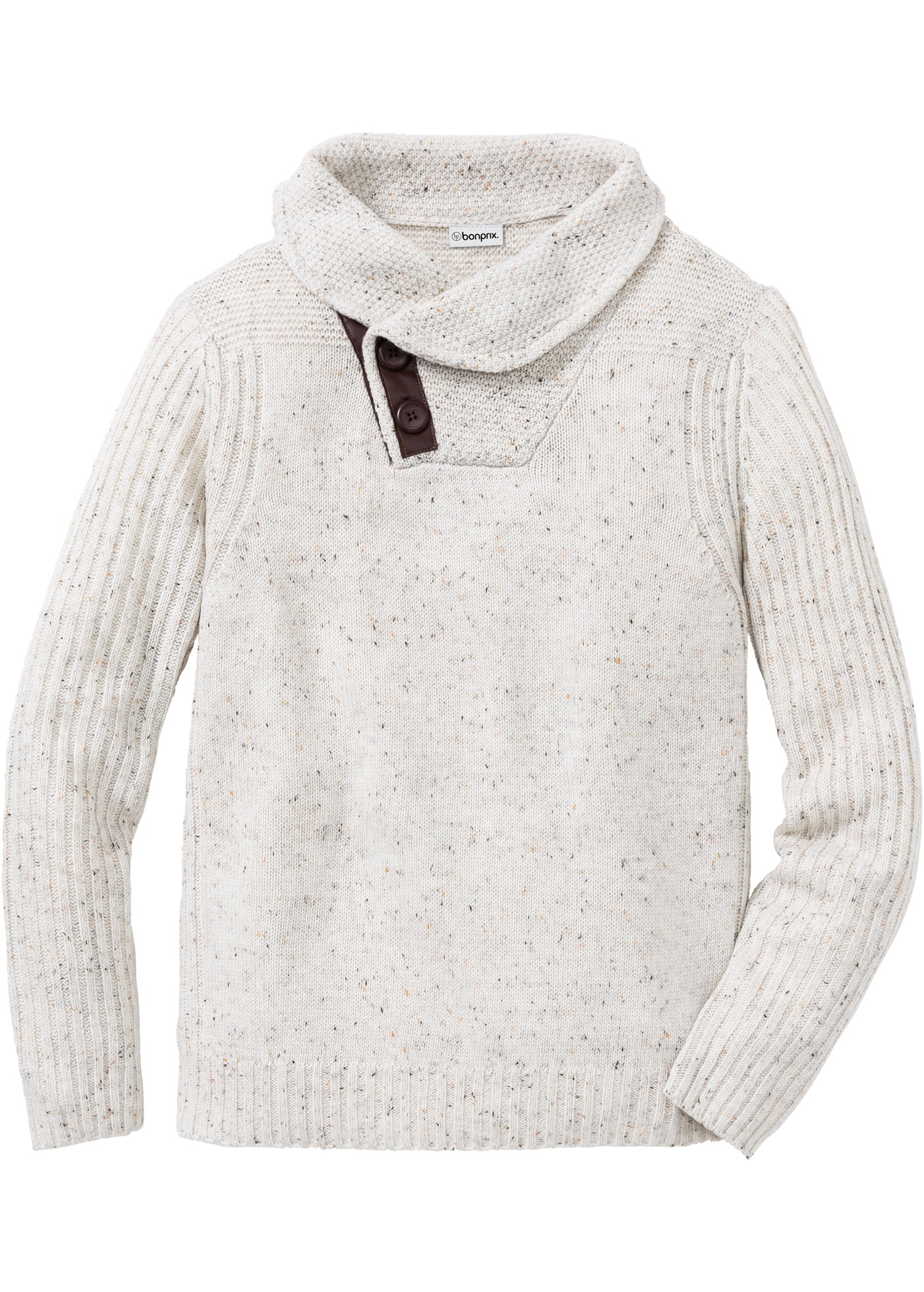 bonprix Pull en tricot mit Schalkragen und Knopfverschluss, Langarm