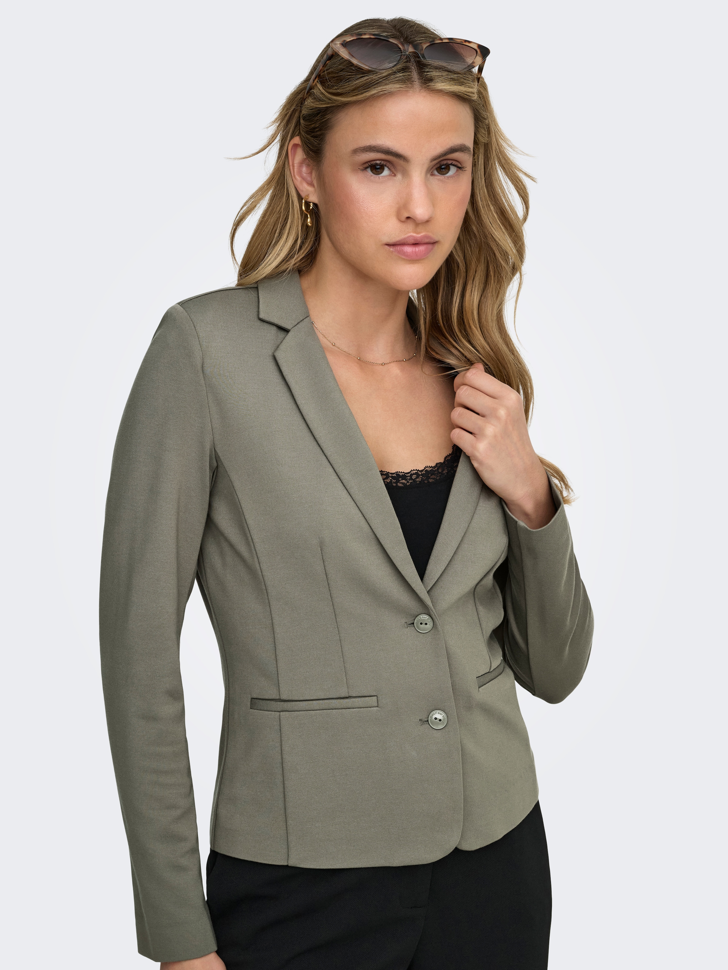 ONLY Blazer en jersey »ONLPOPTRASH – 2-Knopf Blazer mit taillierter Silhouette« regular fit, Milano Rib, Materialmix, Reverskragen, unifarben