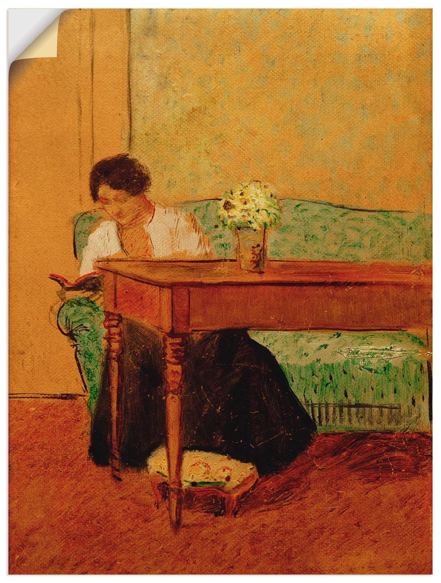 Image of Artland Wandbild »Elisabeth auf grünem Sofa, lesend«, Frau, (1 St.), in vielen Grössen & Produktarten -Leinwandbild, Poster, Wandaufkleber / Wandtattoo auch für Badezimmer geeignet bei Ackermann Versand Schweiz