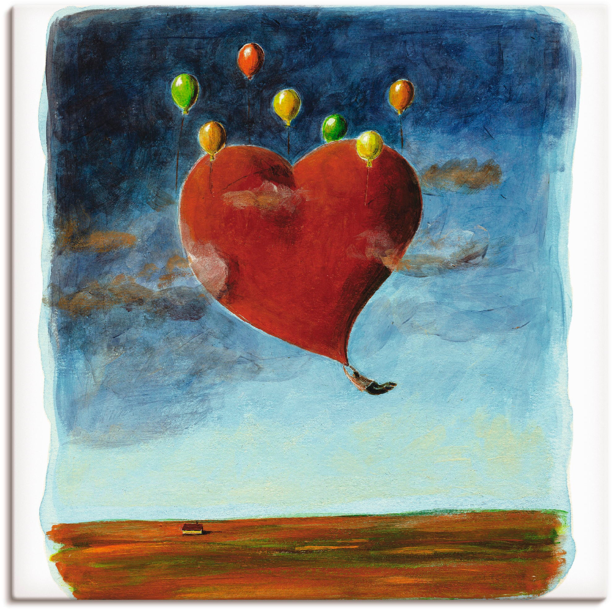 Image of Artland Leinwandbild "Fliegendes Herz" Herzen 1 Stk. tlg. auf Holzrahmen gespannt