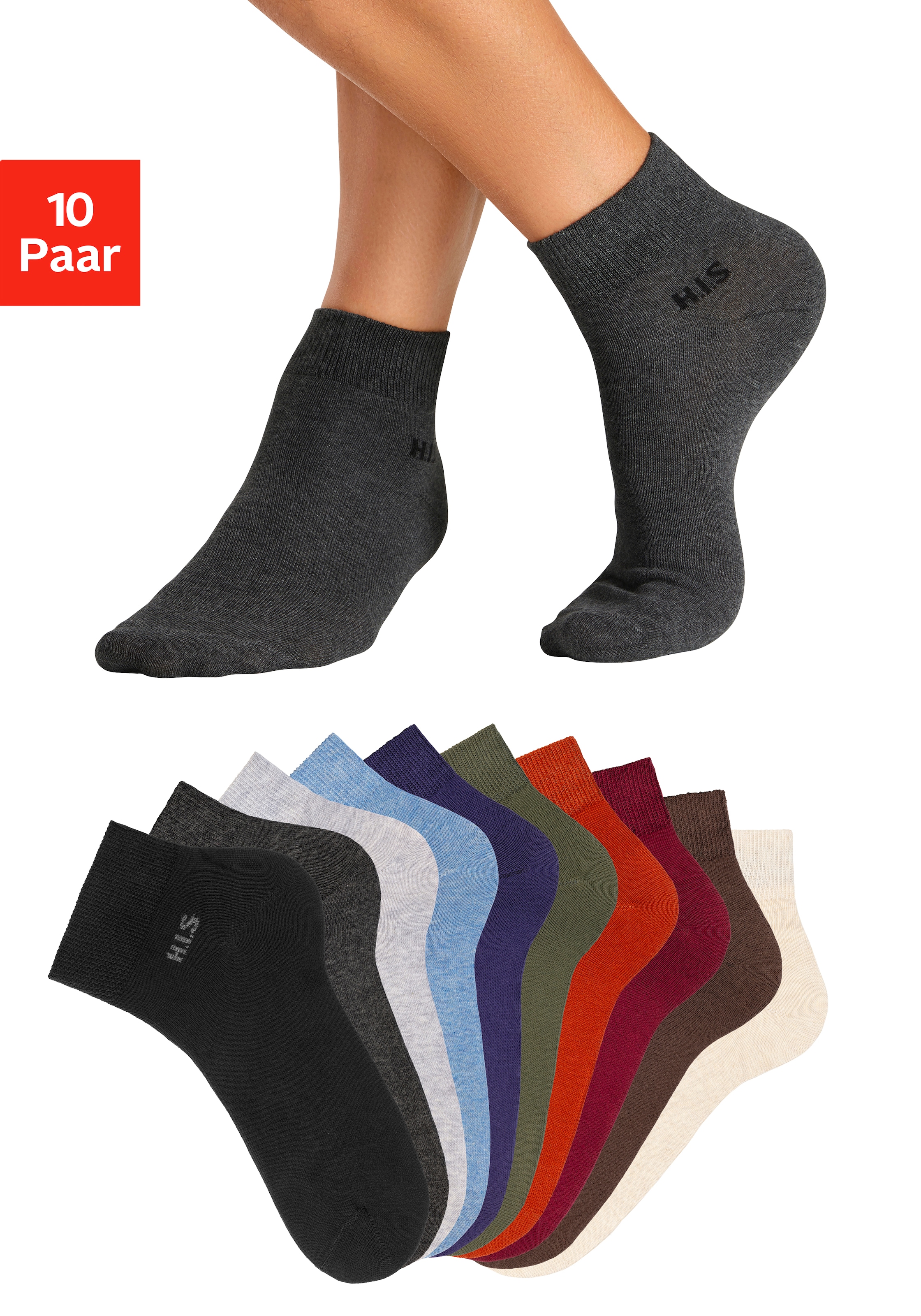 H.I.S Kurzsocken, (Packung, 10 Paar), mit farbigem Innenbund