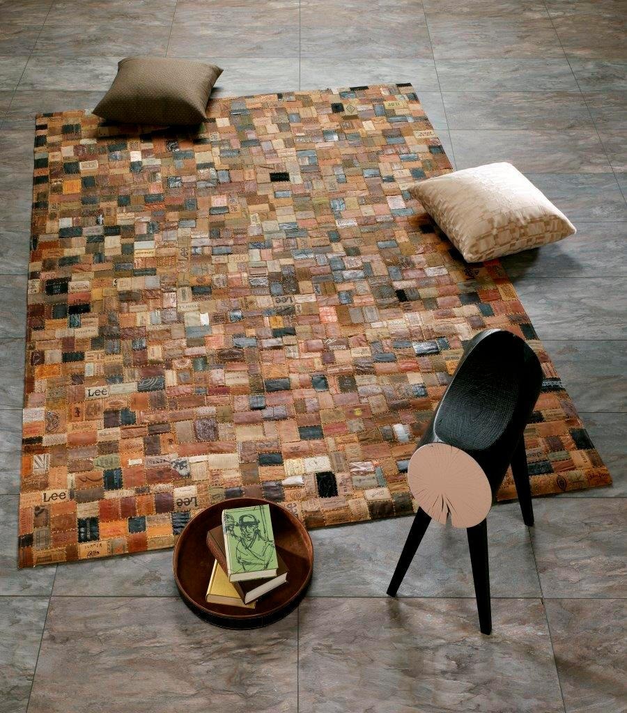 Image of OCI DIE TEPPICHMARKE Lederteppich "Labelstar" rechteckig 10 mm Höhe echtes Leder, UNIKAT, handgenäht, Patchwork aus Leder Jeanslabel