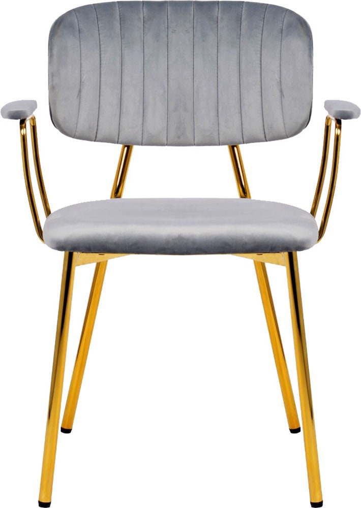 Kayoom Polsterstuhl »Stuhl Giselle 225 2er-Set, Gestell aus Edelstahl«, (Set), 2 St., mit Armlehnen, goldenes Gestell aus Edelstahl, Samtbezug, Ziernähte