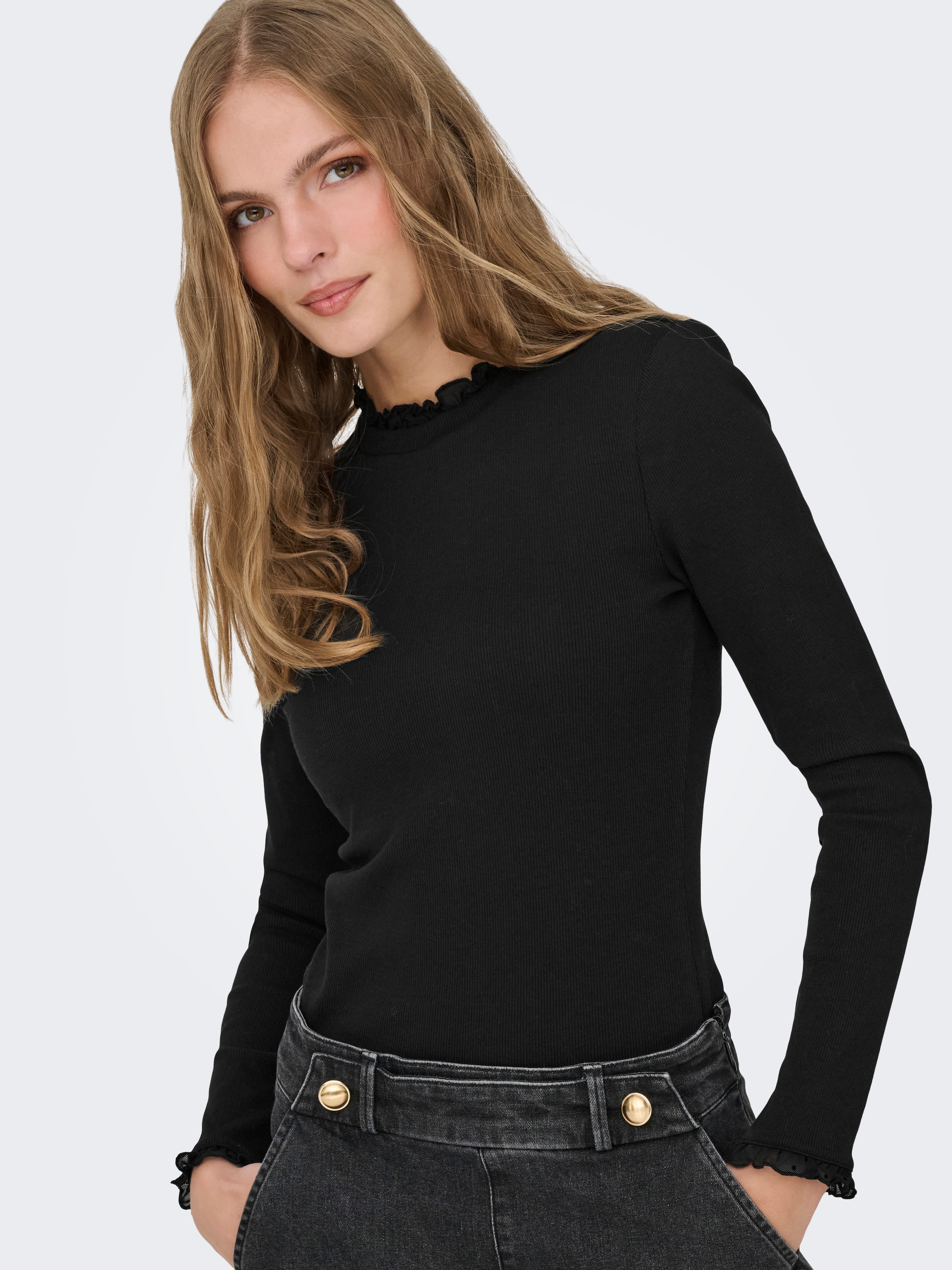 ONLY Langarmshirt »ONLLESLIE L/S LACE MIX TOP JRS«