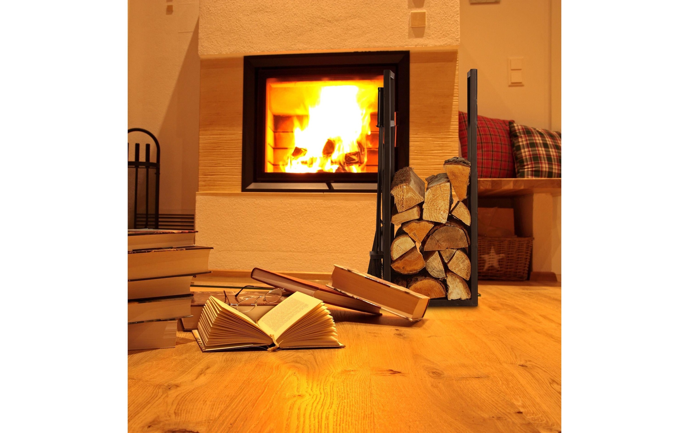 relaxdays Étagère pour bois de cheminée »mit Besteck« 5 cuis tlg.