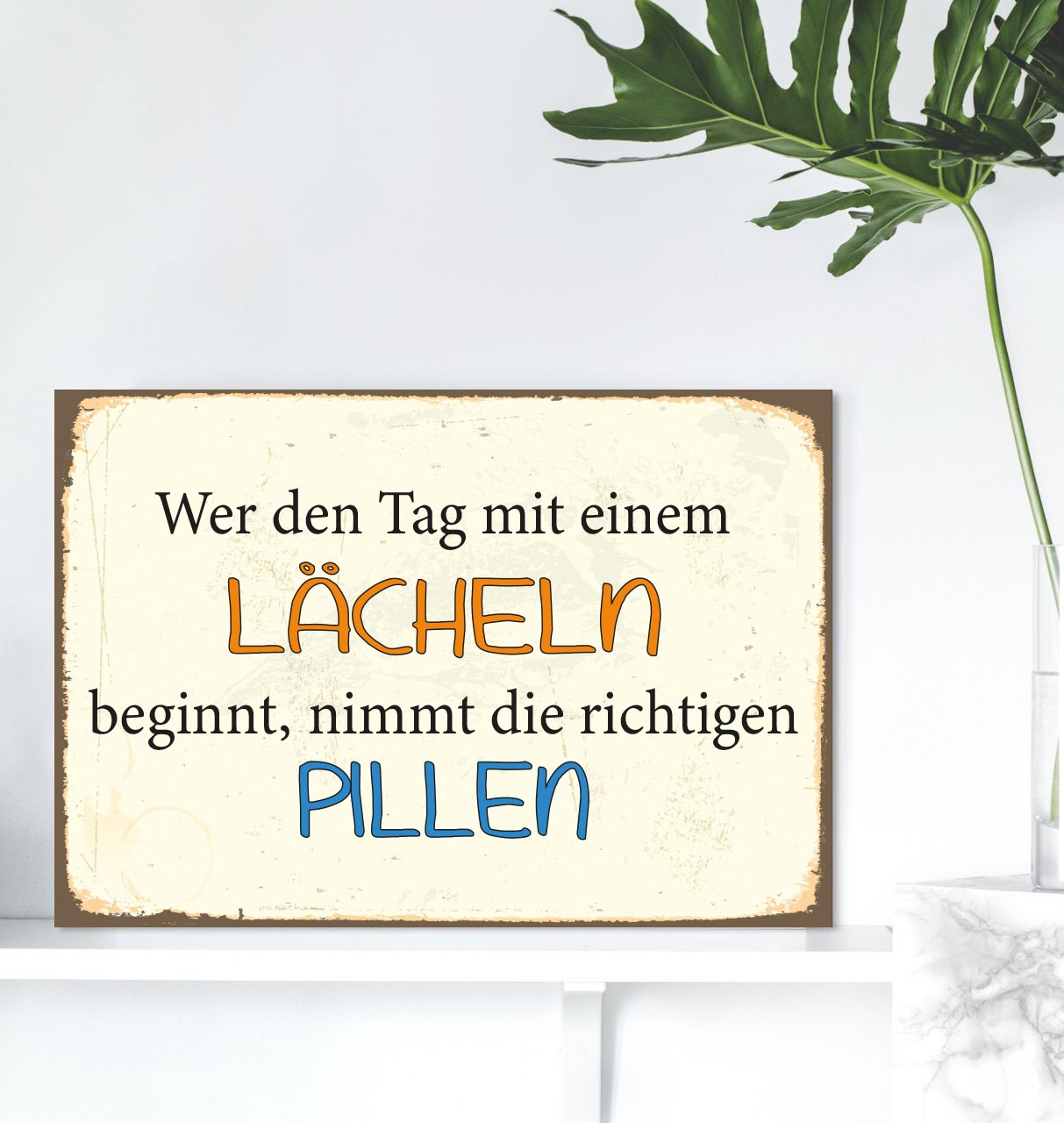 queence Metallbild "Lächeln" Motivationsbilder  Schriftzug  Sprüche  Sprüche & Texte 1 Stk. tlg. Stahlschild, Blechschild, Sprüche, Texte, witzig