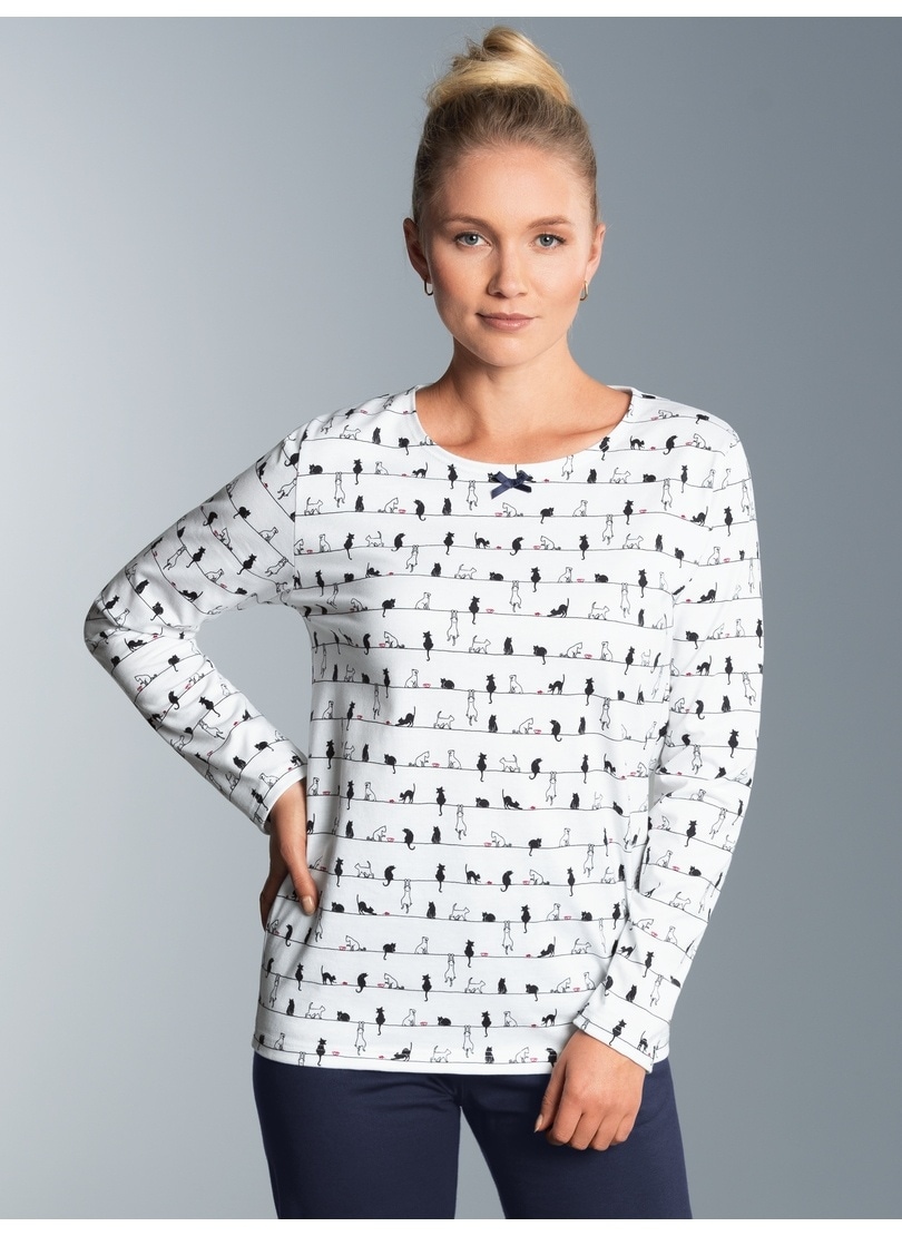 Trigema Schlafanzug »TRIGEMA Langarmshirt mit Katzenmotiv«, (1 tlg.)