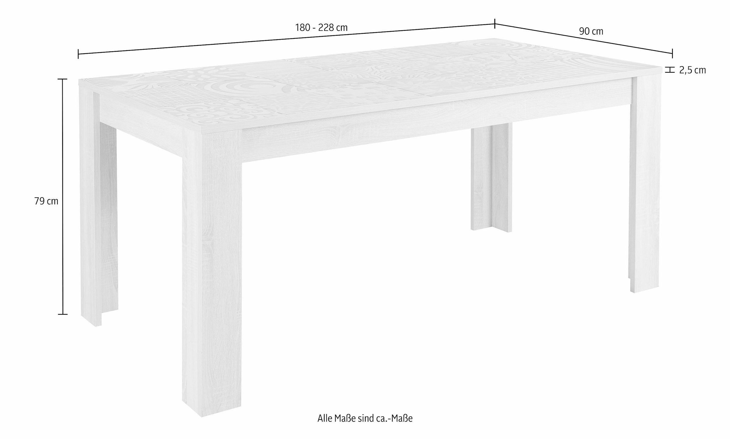 INOSIGN Table de salle à manger »Miro« Breite 180 cm mit oder ohne Ansteckplatten
