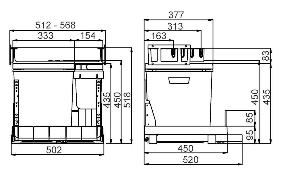 Mülleimer »Müllex BOXX 55/60-R Bio«, 3 Behälter