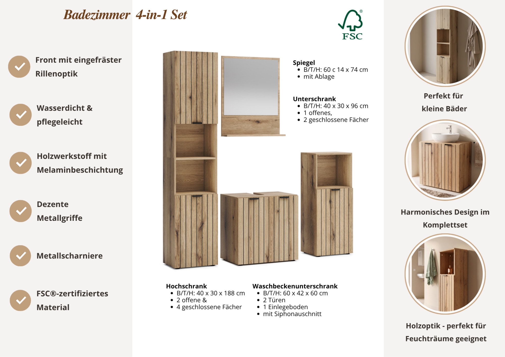 GOODproduct Ensemble de meubles de salle de bain »Baltrum« 4 cuis tlg.