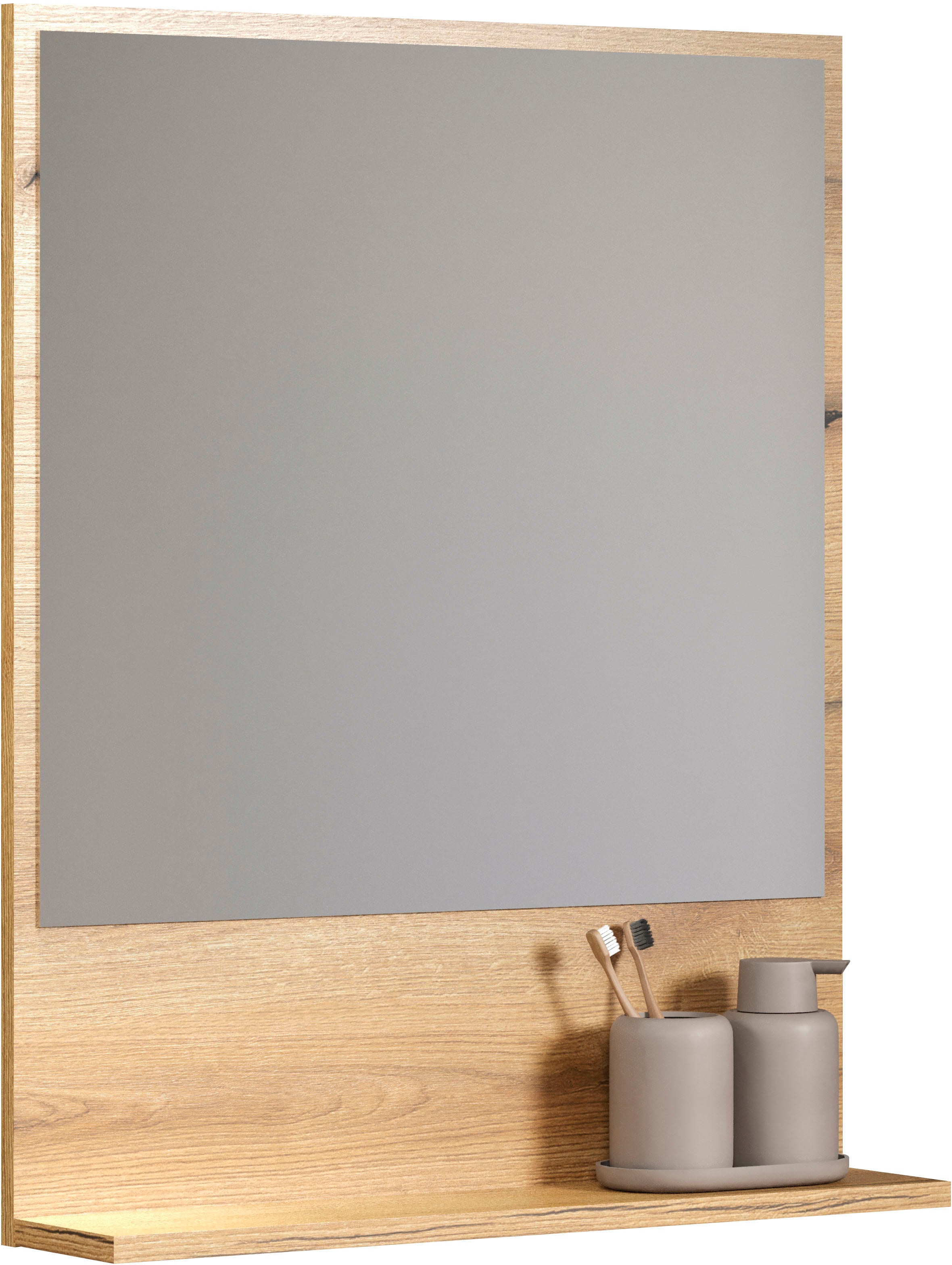 welltime Badspiegel »Amrum«, (1 St.), Eleganter Badezimmerspiegel mit Ablage - Masse (B/T/H) 60-80/14/74 cm