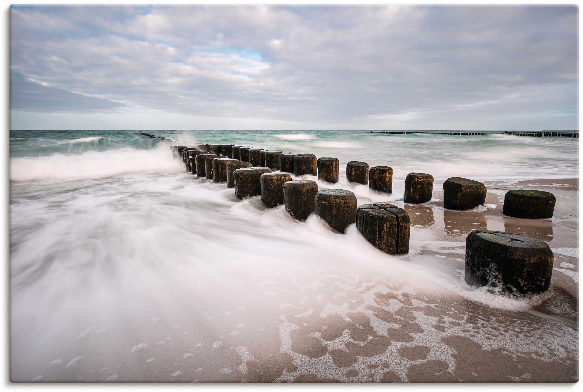 Image of Artland Leinwandbild "Buhnen an Ostsee an stürmischen Tag" Küstenbilder 1 Stk. tlg. auf Holzrahmen gespannt