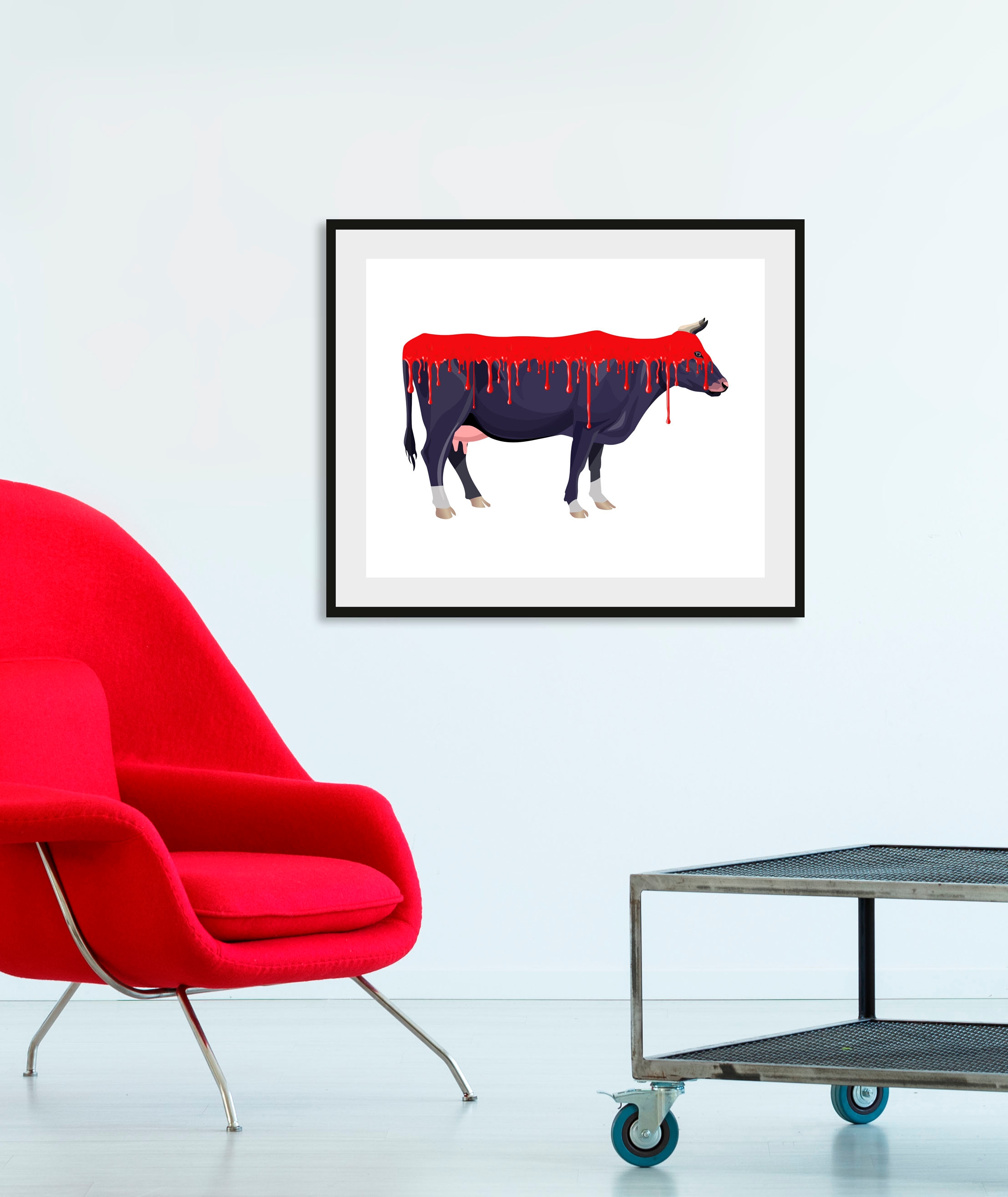 Image of queence Bild "Bloody Cow" Kuh Kuhbilder Kunst Kühe 1 Stk. tlg. HD Premium Poster-Druck inkl. Holzrahmen