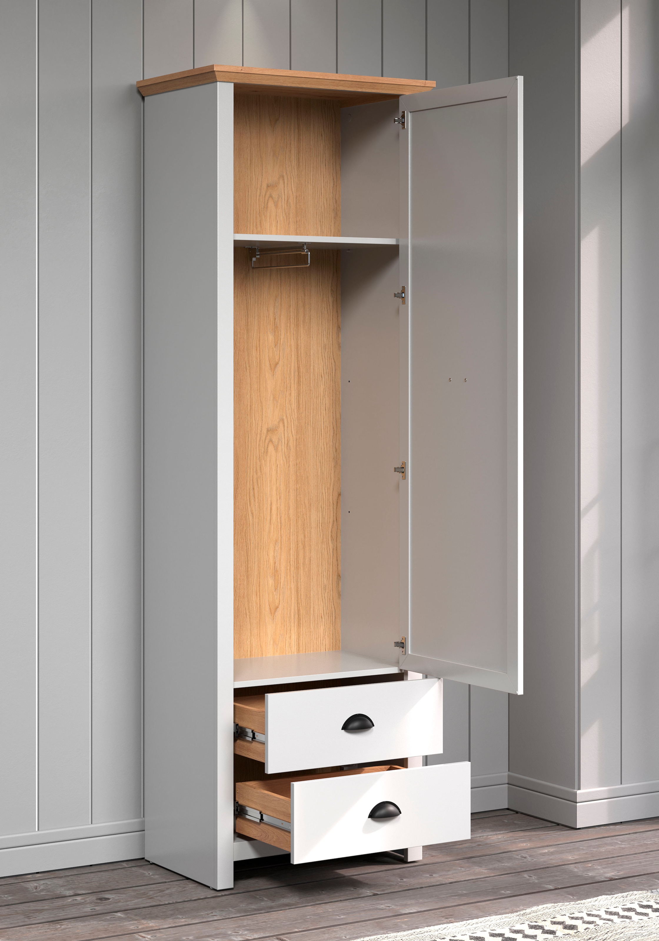Home affaire Armoire vestiaire »Herzwill« Kleiderschrank, grau, Eiche, Kleiderstange, B/H/T ca.: 65/201/41 cm