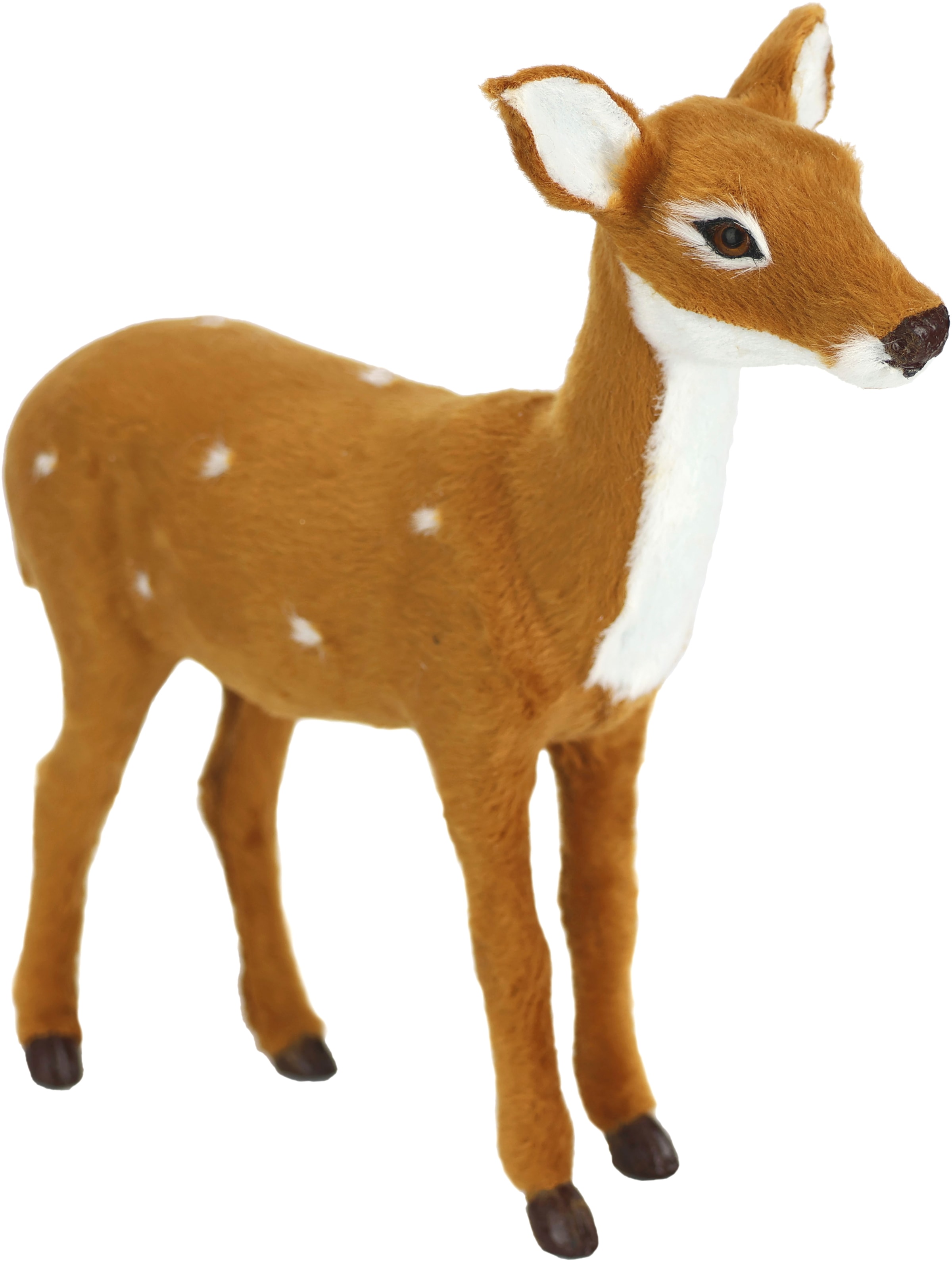 Image of I.GE.A. Dekofigur "Tierfigur Reh aus Kunstfell" Realistisches Waldtier Statue Ornament Plüschtier Weihnachtsdeko