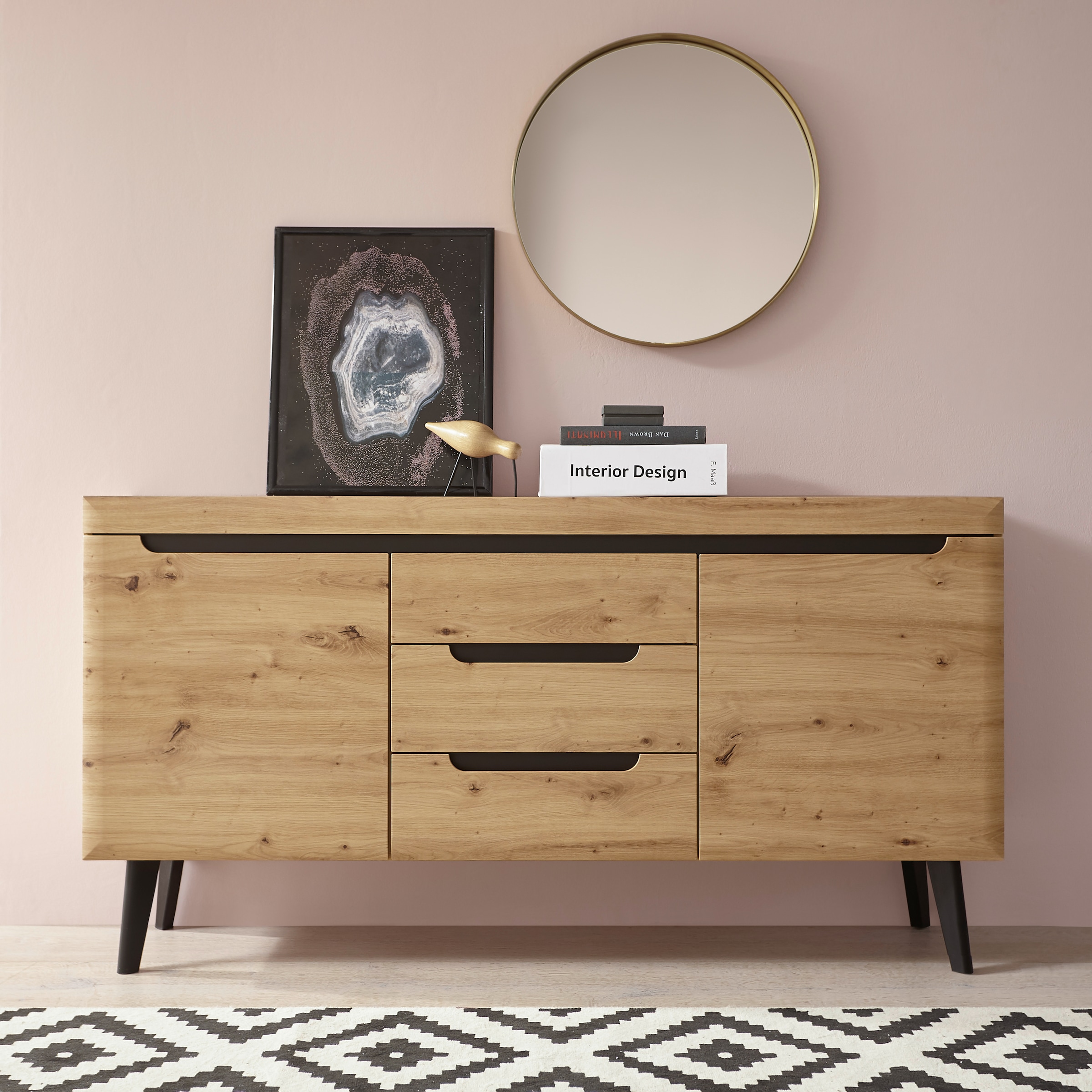 Image of Home affaire Sideboard "Torge, Anrichte, Kommode, Schubladenschrank" 1 Stk. tlg. abgeschrägte Füsse, drei Farben, Scandi Design, 160 cm breit