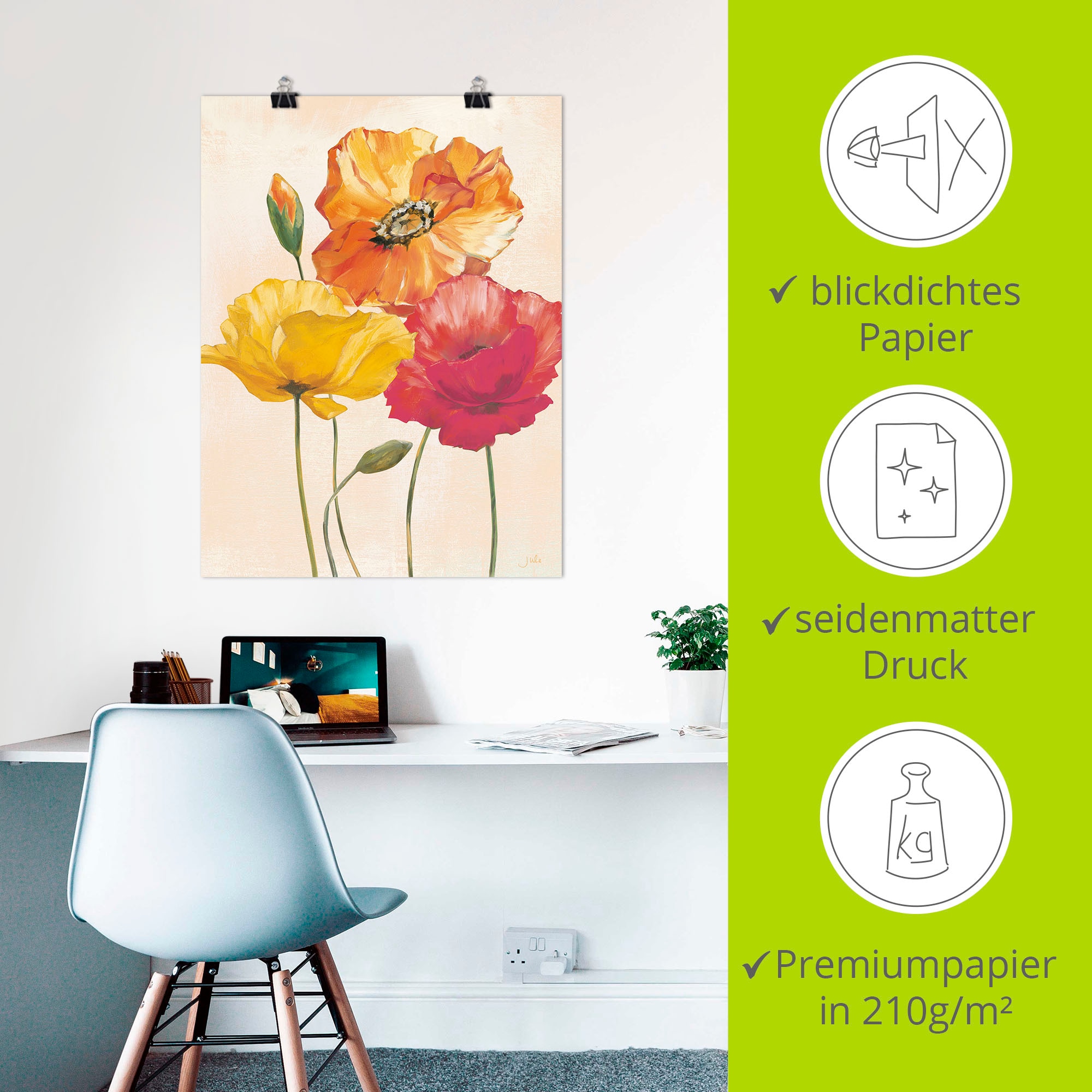 Artland Fresque murale »Bunte Mohnblumen I« 1 cuis tlg. als Leinwandbild, Poster in verschied. Grössen