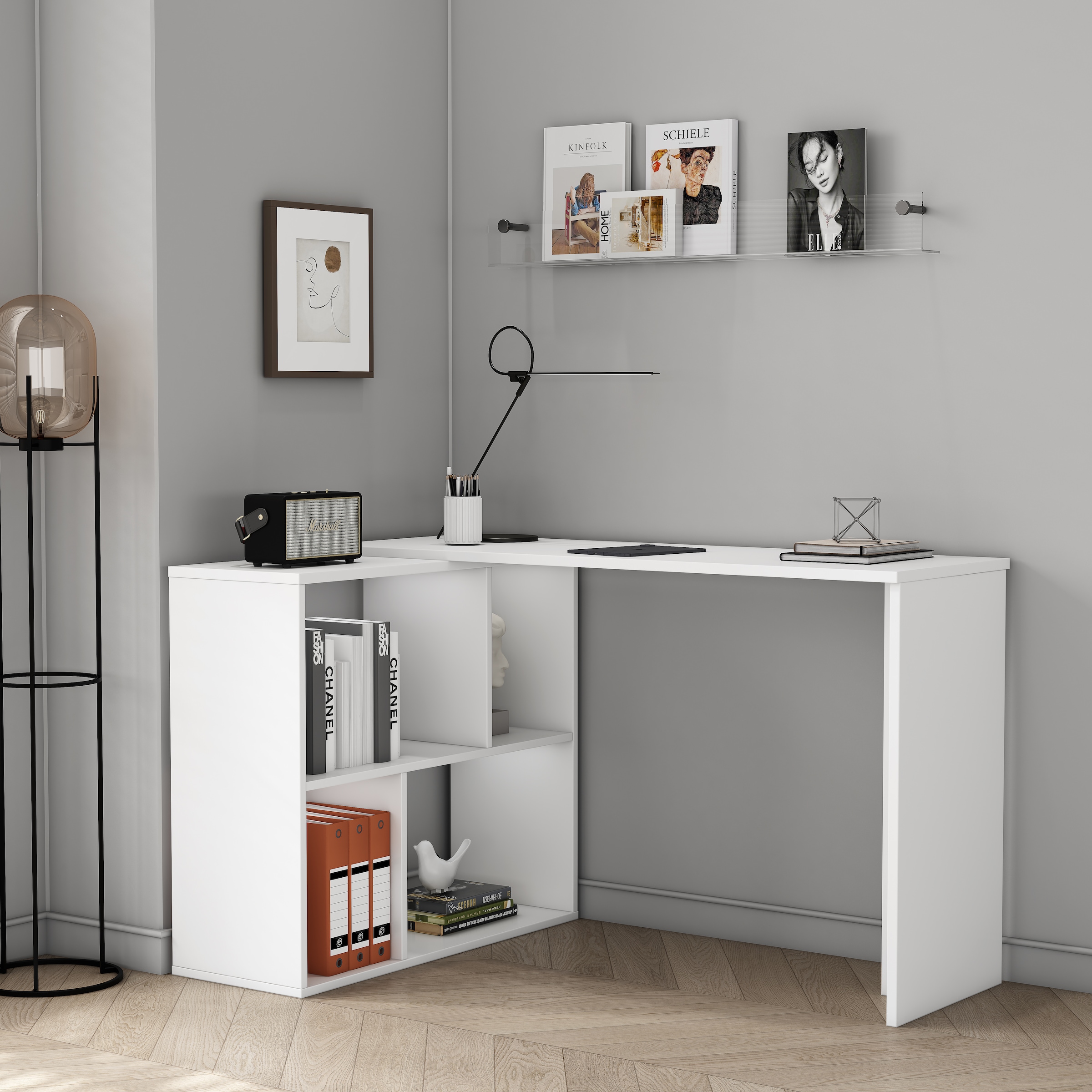 GOODproduct Eckschreibtisch »Jaaron« mit vier offenen Fächern, modernes und elegantes Design