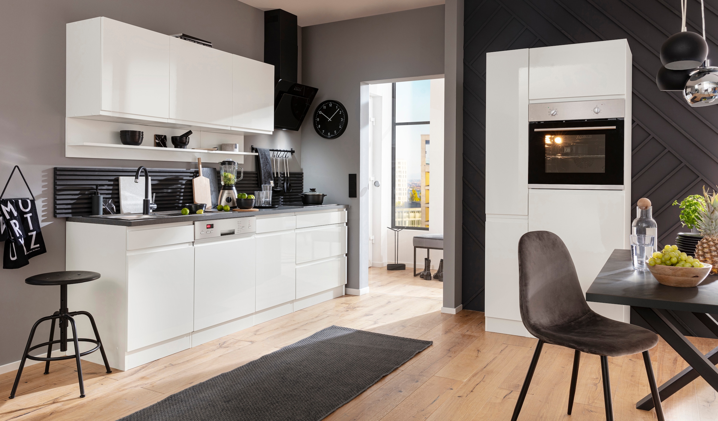 KOCHSTATION Küchenzeile »KS-Virginia,neu in verbesserter Ausführung« Arbeitsplatte 38 mm stark, Stauraum, Softclose,  Breite 330 cm, Soft-Close, ohne E-Geräte