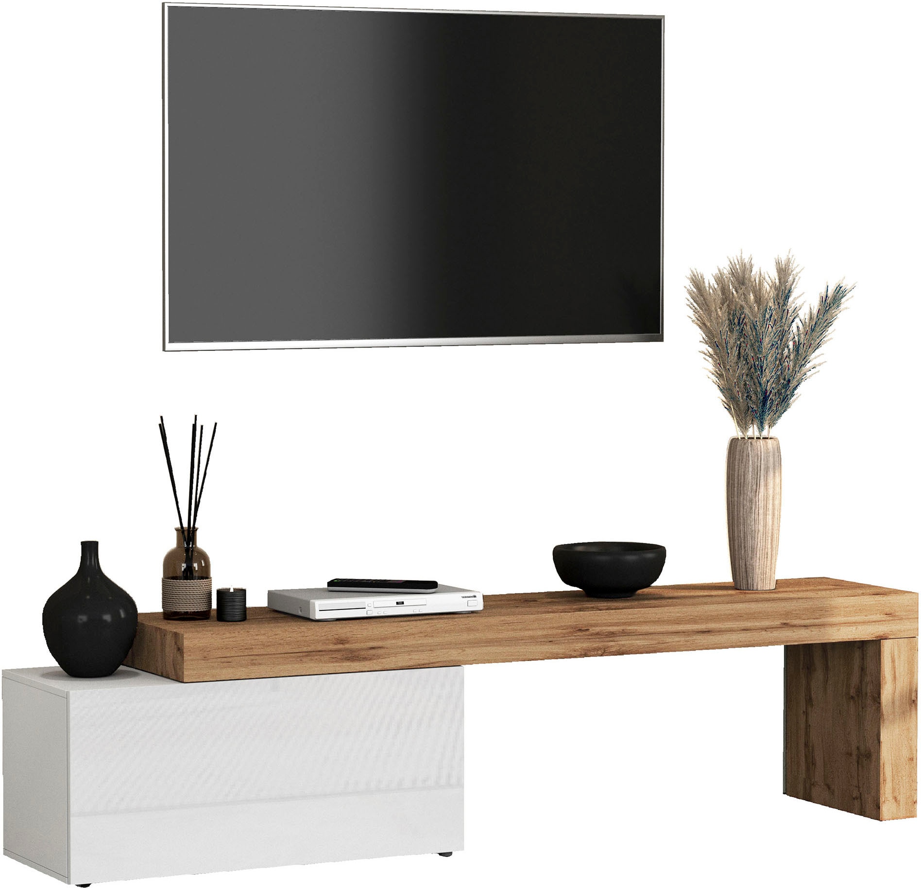 GOODproduct Lowboard »Chronos TV-Board, TV-Schrank« Breite verstellbar von 180 bis 260 cm, 1 Stk. tlg. Breite 220 cm TV-Board,Lowboard,1 Klappe und ein L-Förmiger Aufsatz