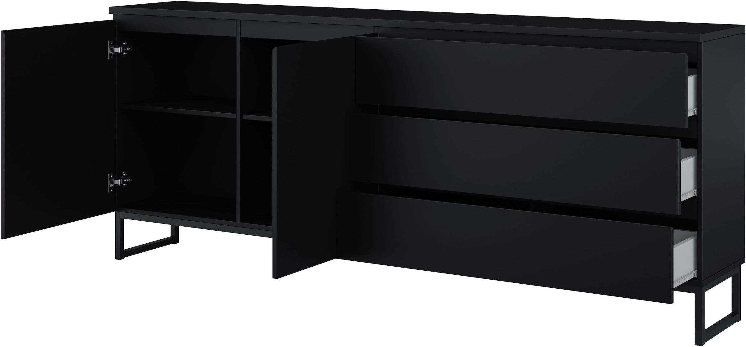 GOODproduct Buffet »Modo II, Breite 200 cm, moderne grifflose Kommode 2Türen/3 SK« commode à tiroirs avec beaucoup d'espace de rangement, étagères réglables, patins en métal