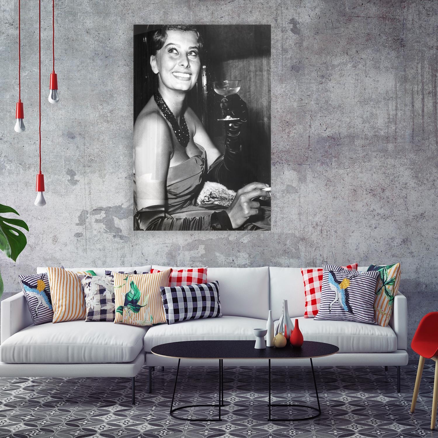 queence Acrylglasbild »Champagne«, Schwarz-Weiss-Frau-Stars, Sophia Loren, Fine Art-Print in Galeriequalität