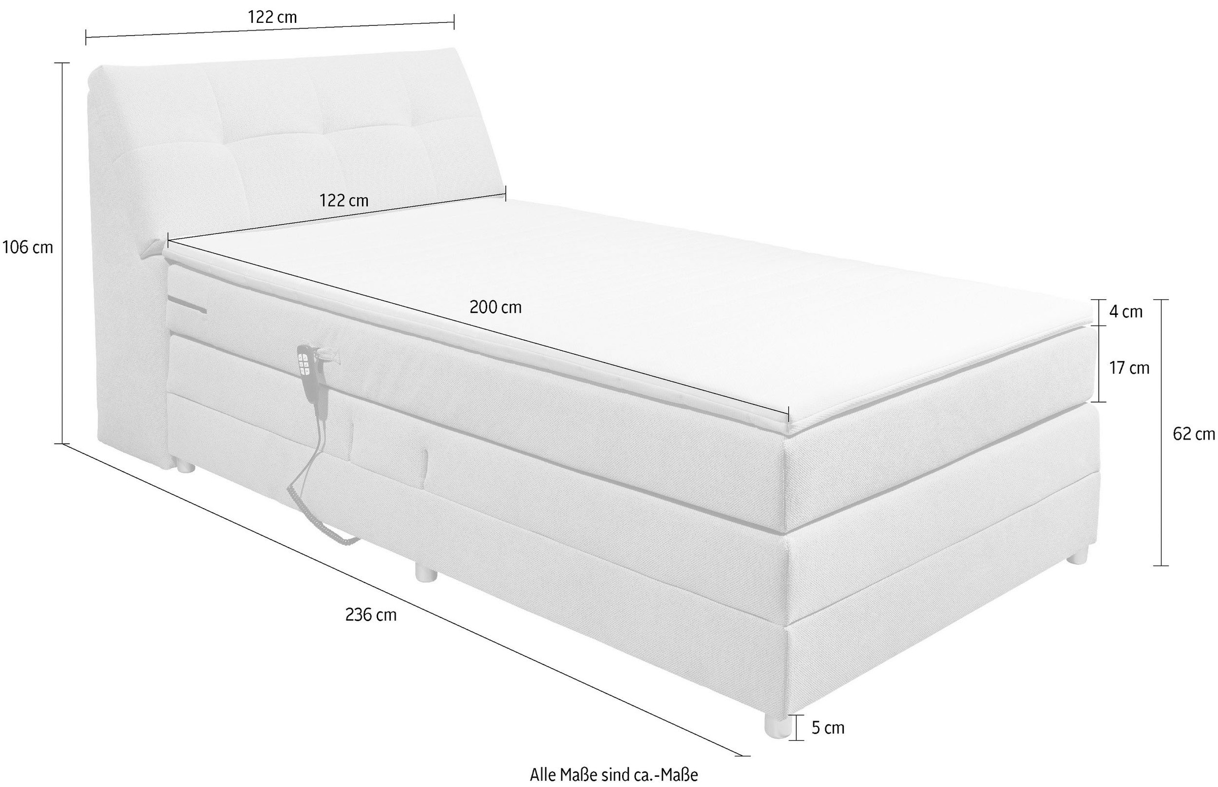 ED EXCITING DESIGN Lit boxspring »Toulouse« inkl. Motor, inkl. Stauraum im Kopfteil