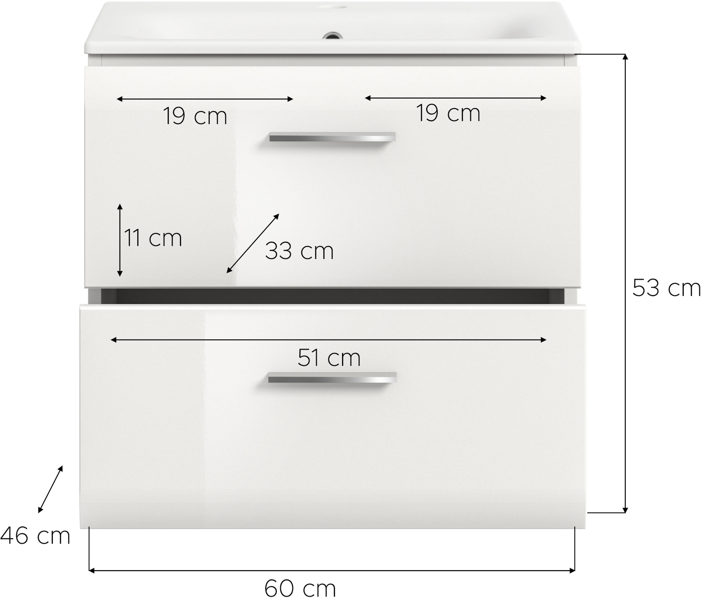 INOSIGN Armoire sous lavabo 2 cuis tlg. Florenz, Waschtisch inkl. Waschbecken, Weiss Hochglanz Tiefzieh