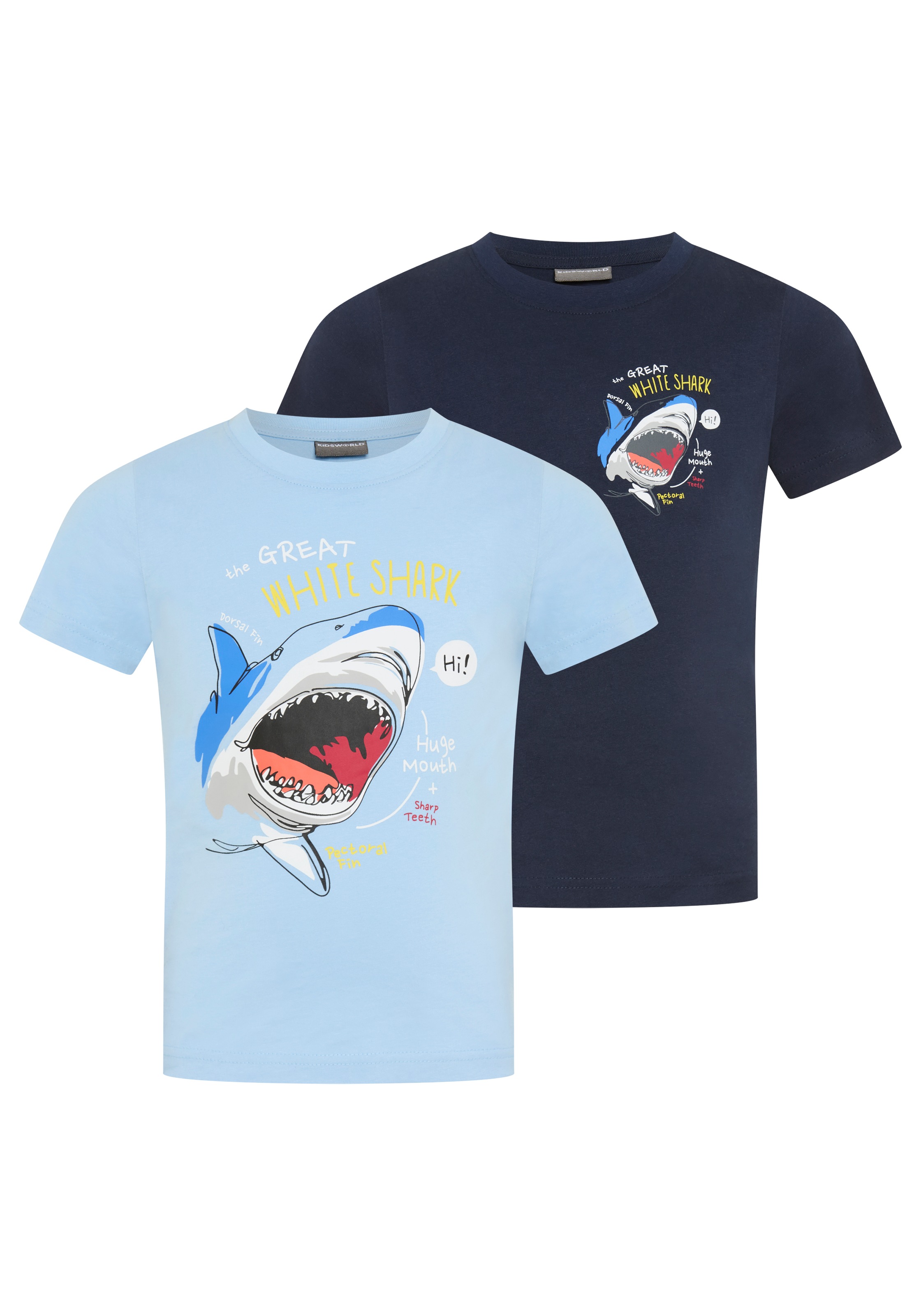 Image of KIDSWORLD T-Shirt "2er Pack Shirts mit Hai Motiven für kleine Jungen" Packung, 2, 2 tlg. modischer Stil, mit Rundhalsausschnitt, Kurzarm, bedruckt