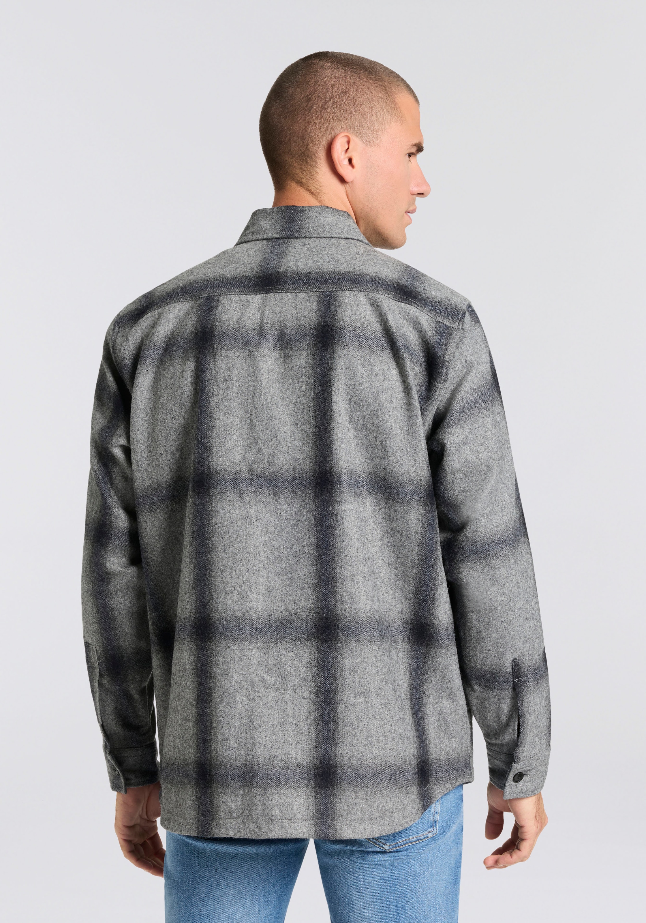 BOSS ORANGE Chemise à manches longues »Locky« melierte Wollmischung, Karo-Design, oversize fit