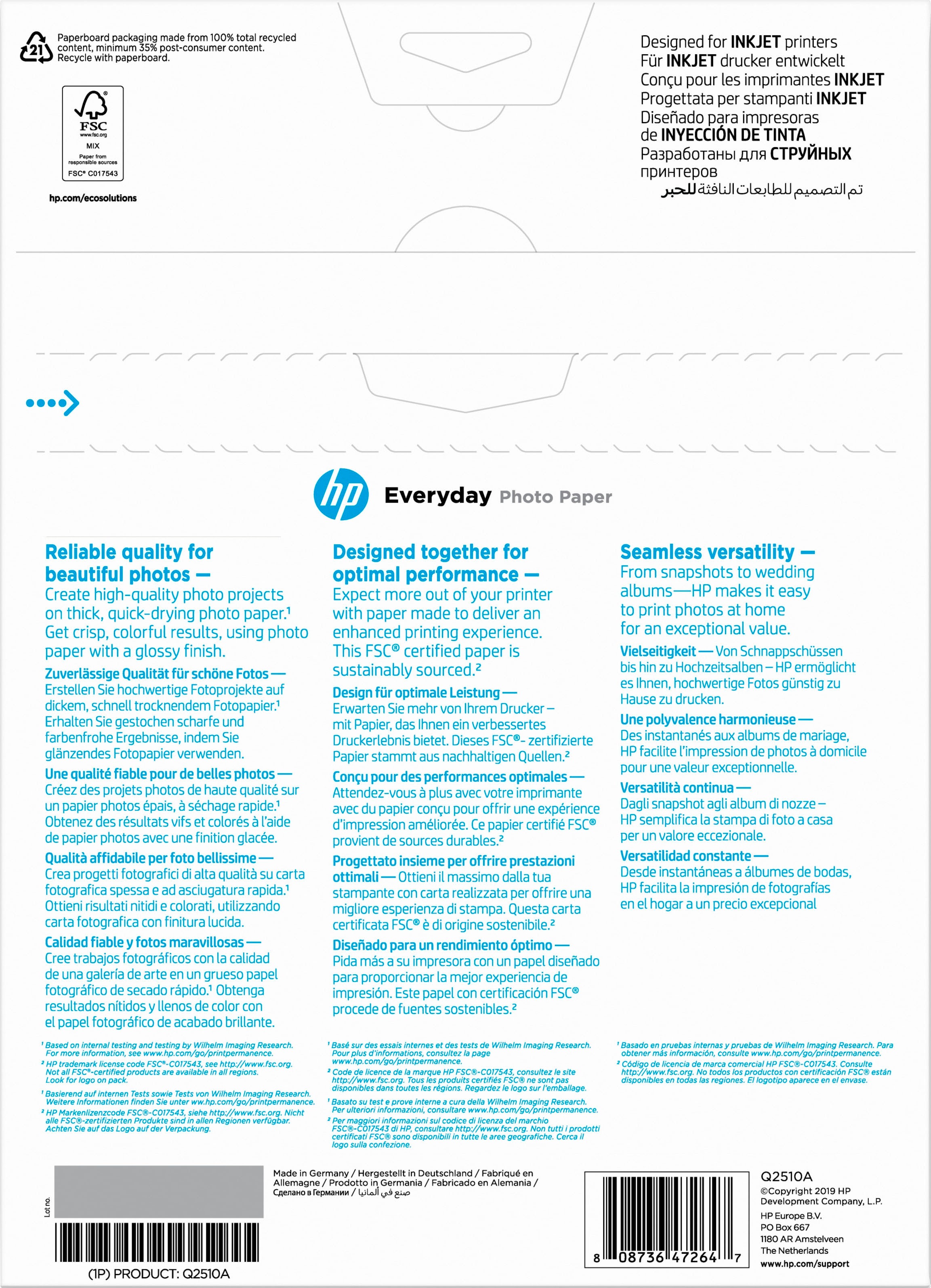 HP Fotopapier »Everyday glänzend - A4 (210 x 297 mm) - 100 Blatt«, DIN-A4
