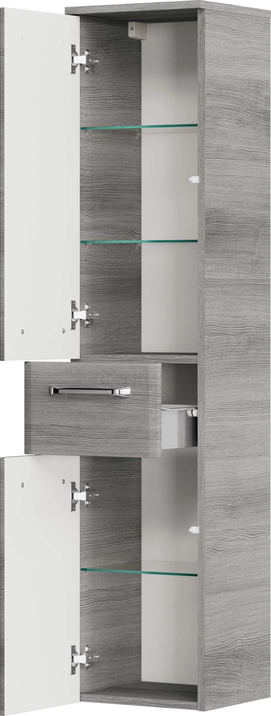 Saphir Armoire intermédiaire »Quickset Badschrank 30 cm breit, 2 Türen, 1 Schublade, 3 Einlegeböden« Armoire de salle de bain midi avec amortisseur de porte, poignées chromées brillantes