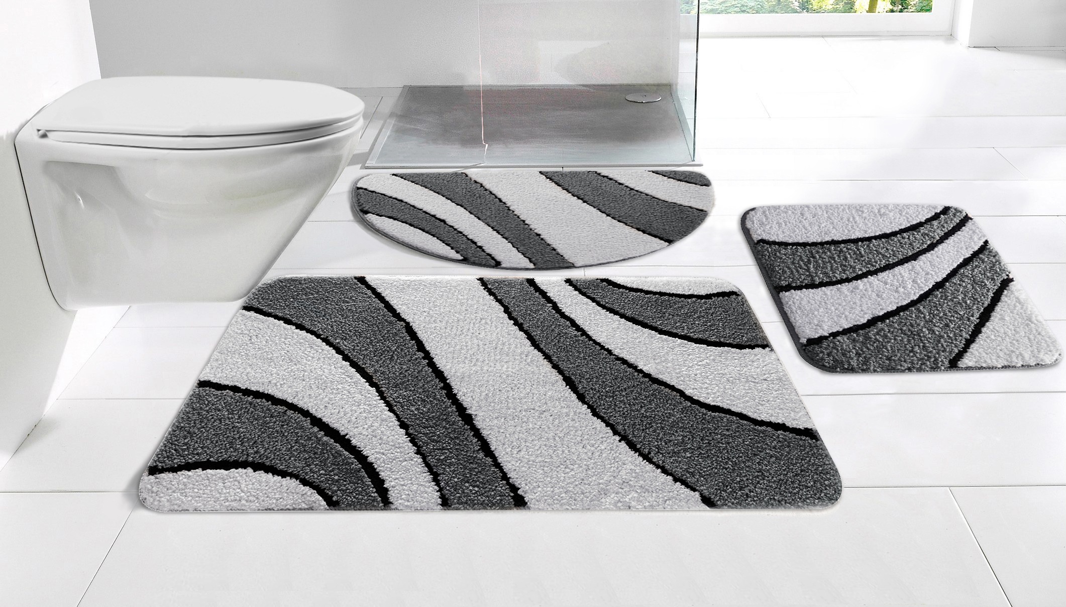 Image of GOODproduct Badematte "Anna, Badvorleger, Badezimmer Teppich" Höhe 16 mm rutschhemmend beschichtet fussbodenheizungsgeeignet schnell trocknend Badteppich, Hoch Tief Effekt, Modern, Weich, Wellen