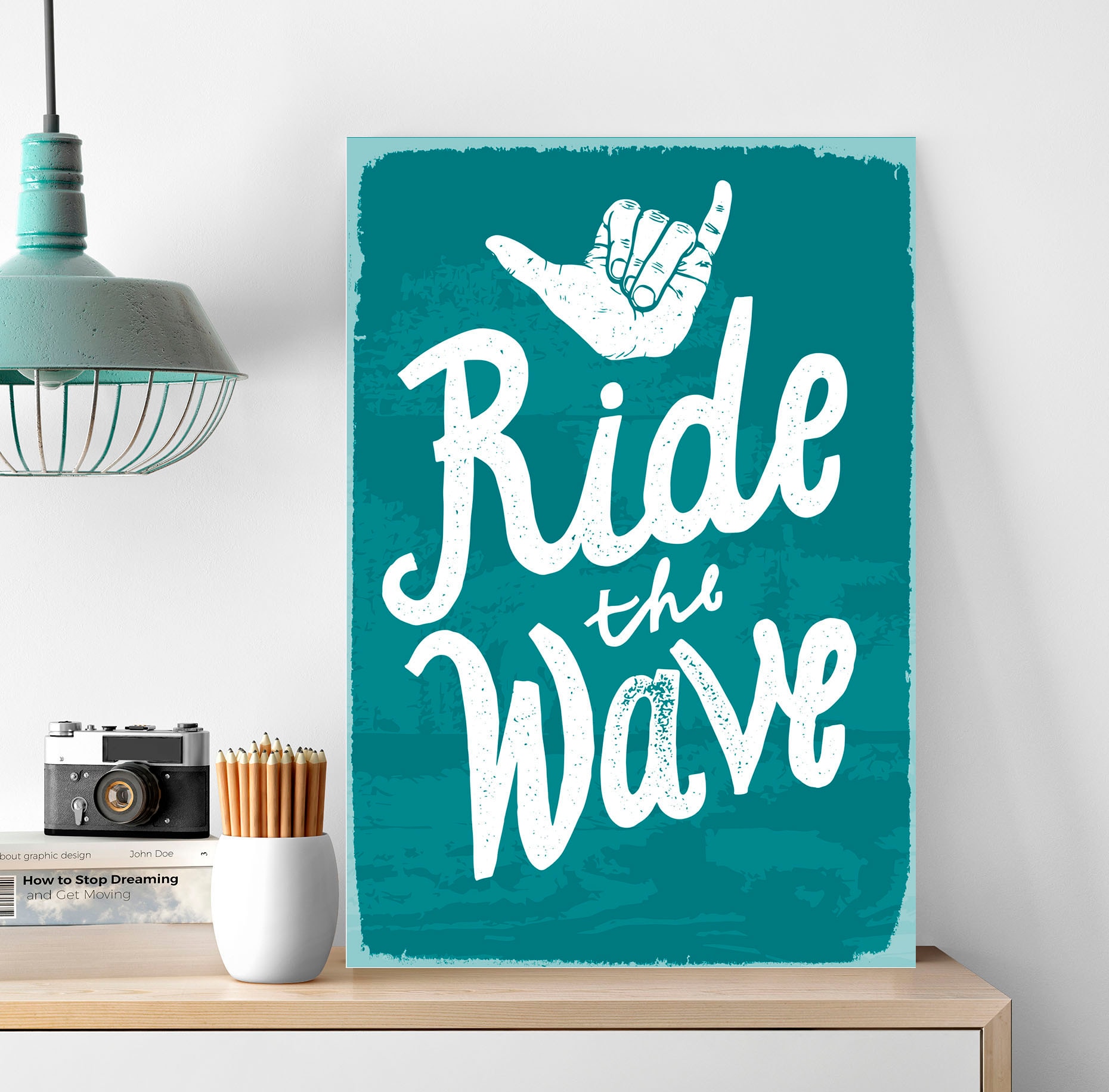 Image of queence Metallbild "Ride the Wave" Motivationsbilder Schriftzug Schriftzüge 1 Stk. tlg. Stahlschilder