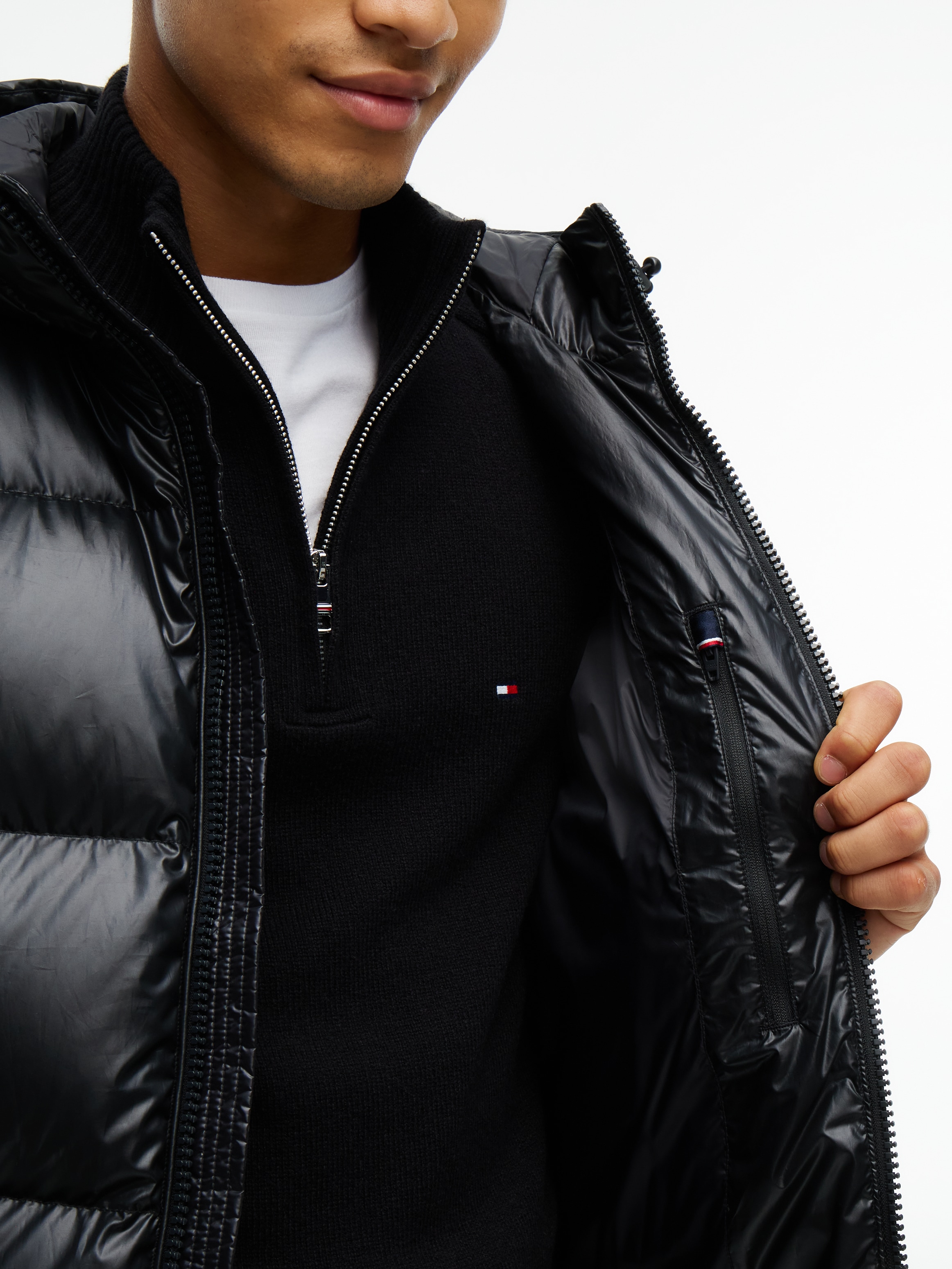 Tommy Hilfiger Daunenjacke »SHINY DOWN HOODED PUFFER« mit Kapuze mit weicher Daunenfüllung