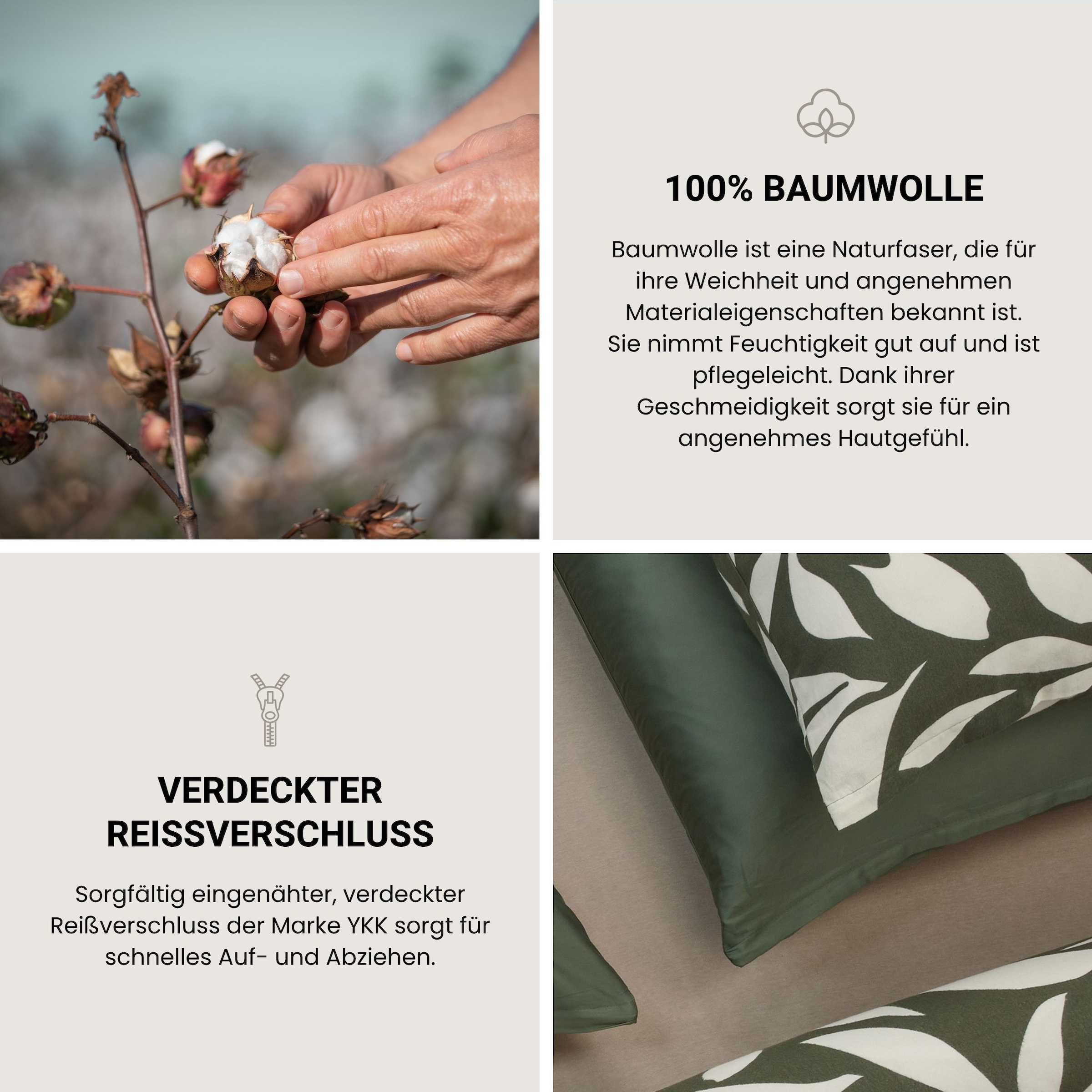 Schiesser Linge de lit »Leaf aus weichem Baumwoll-Feinbiber mit floralem Muster« 2 cuis Made in Green