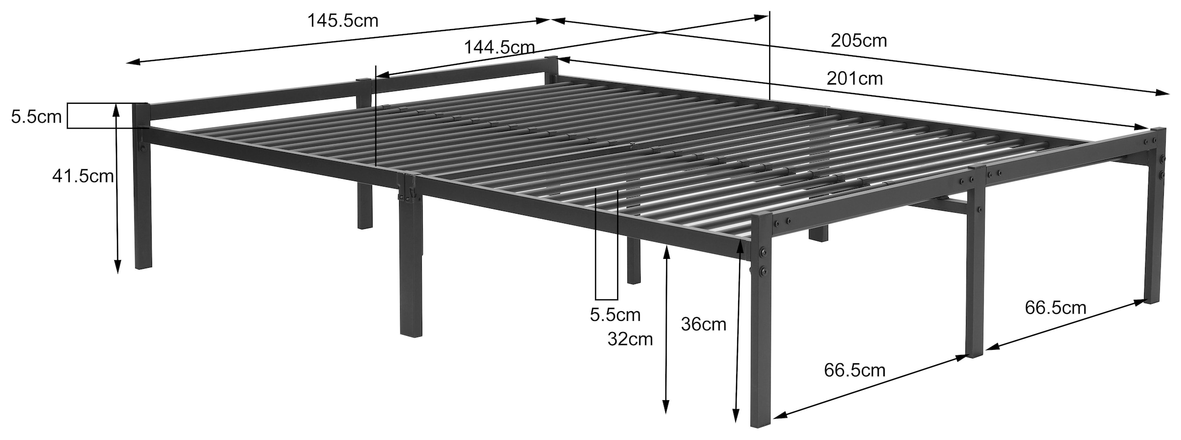 INOSIGN Metallbett »LIST Bett Bettgestell Bettrahmen Einzelbett Doppelbett«, (Stahlbett schwarz in TOP Qualität und 4 Breiten), Bett mit 26 Lattenroste zum Schutz der Matratze Bestseller