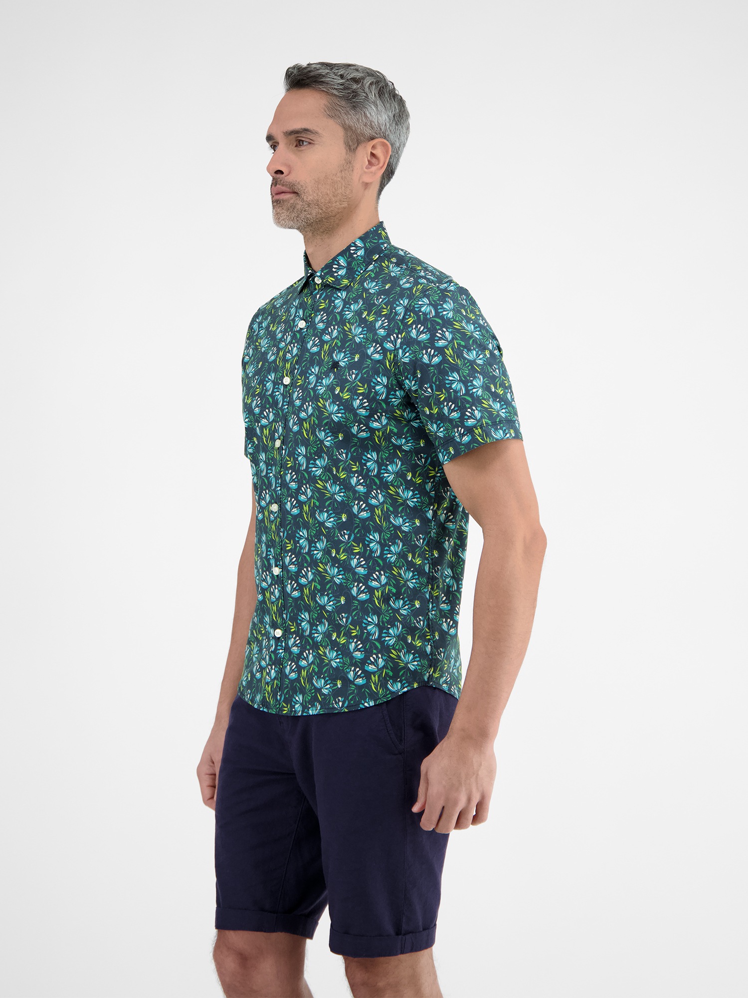 LERROS Chemise à manches courtes »LERROS Herren Poplin-Stretchhemd, floral gemustert«