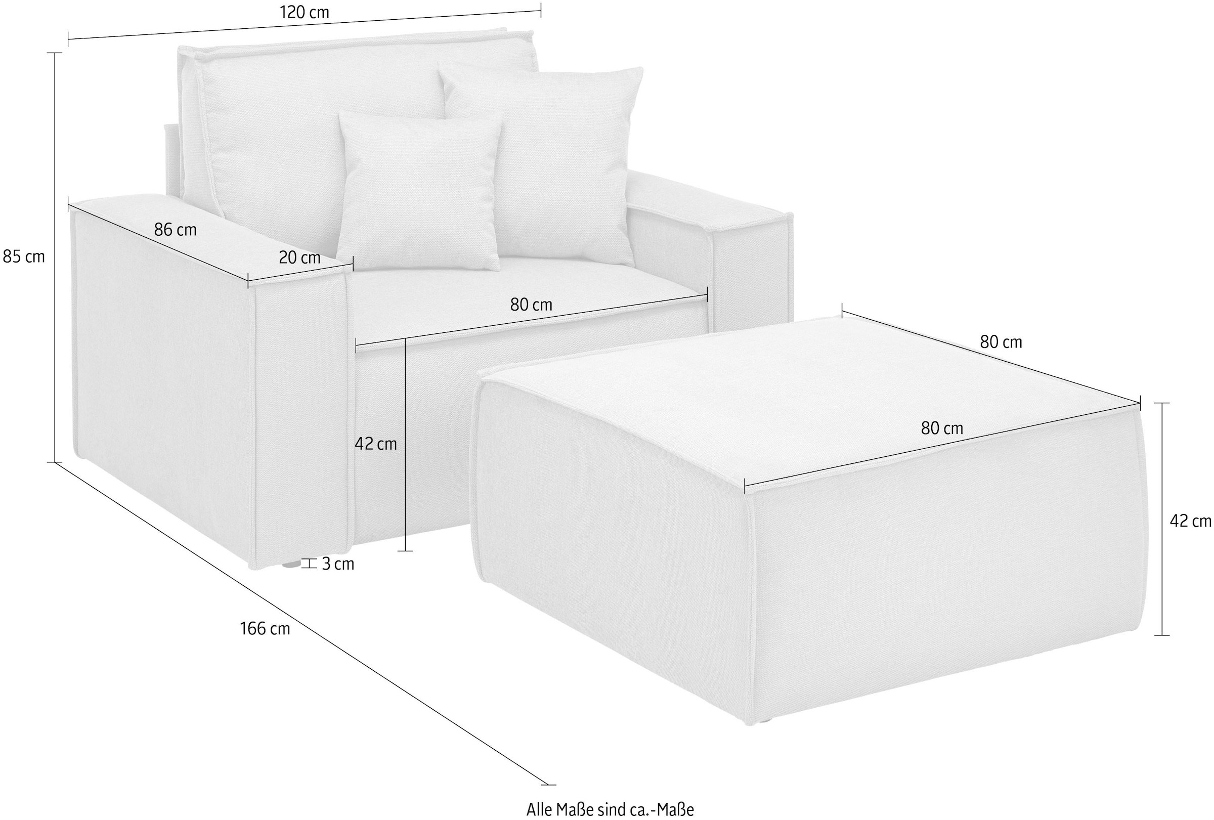 GOODproduct Loveseat »FINNLEY, Loveseat & Hocker im Set, trendige Stoffe, inkl. Zierkissen« 2 Stk. tlg. verfügbar in den Stoffqualitäten Bouclé, Struktur fein und Mega Cord