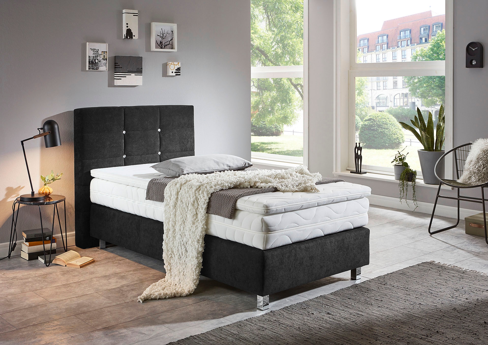 Westfalia Schlafkomfort Lit boxspring mit Knöpfen in Kristalloptik, wahlweise mit Topper