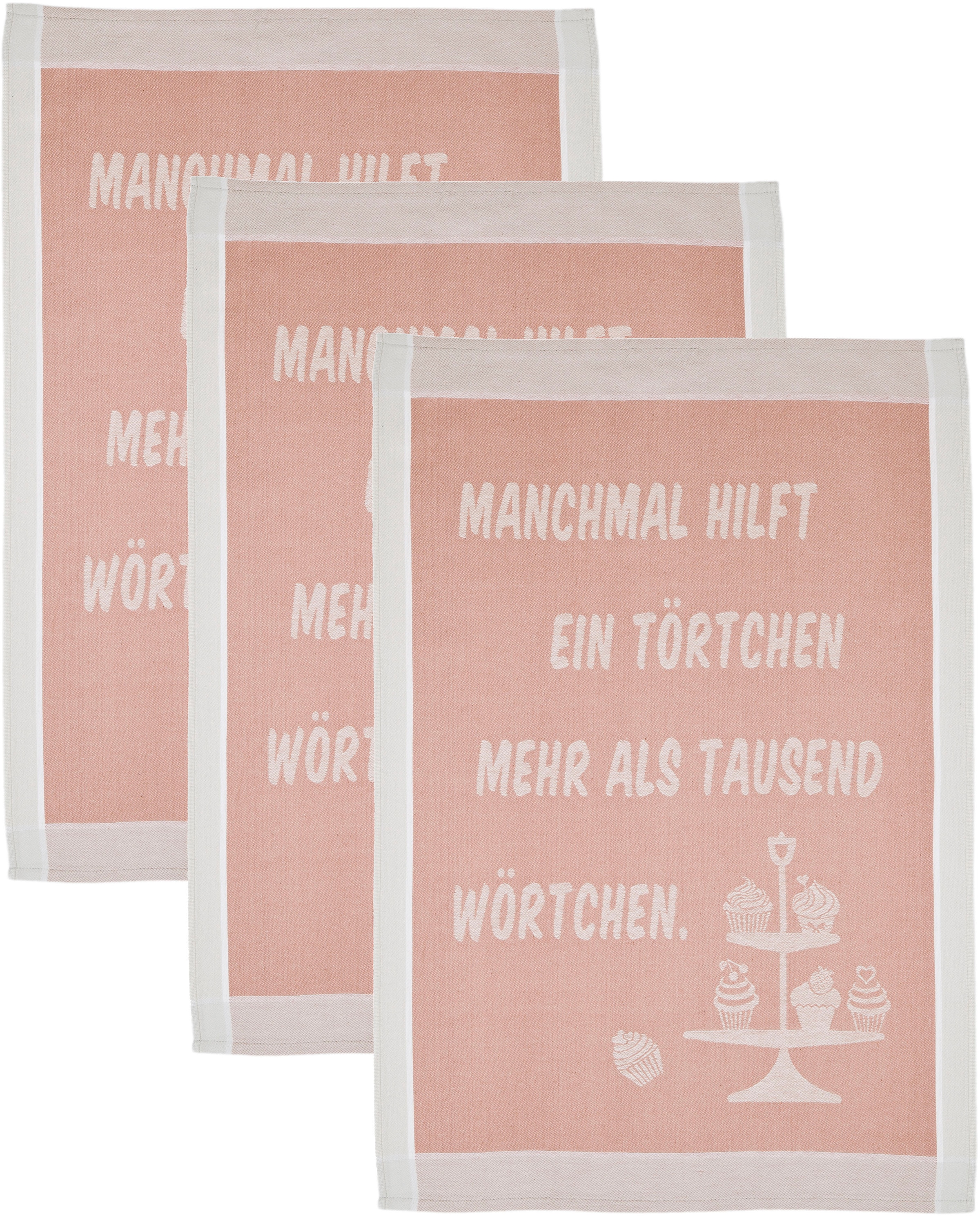 Image of ROSS Geschirrtuch "Manchmal hilft ein Törtchen mehr als tausend Wörtchen" Sprüchetuch, aus 100% Baumwolle