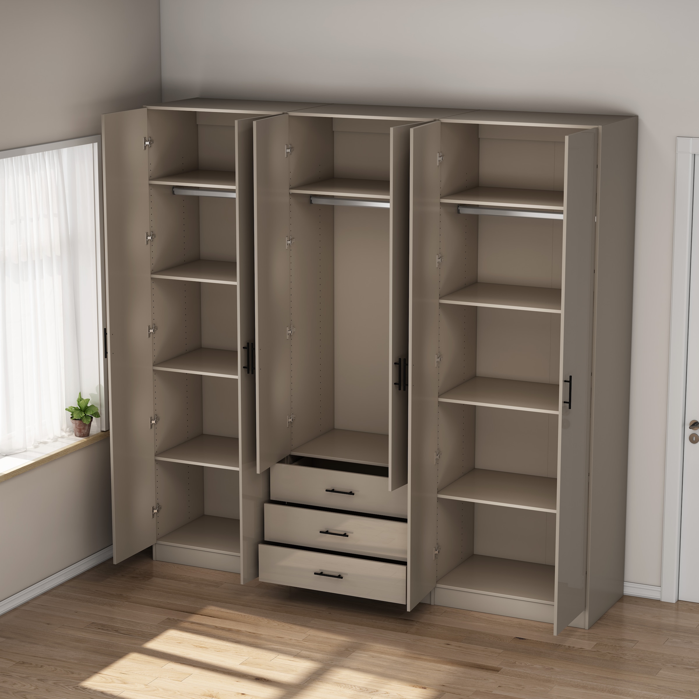 GOODproduct Kleiderschrank »Trento Schlafzimmerschrank Garderobe hochglanz« in 2 unterschiedlichen Schrankhöhen wählbar,  Schrank mit 6 Türen und 3 Schubladen, hochglanz Fronten, Höhe 2,39m