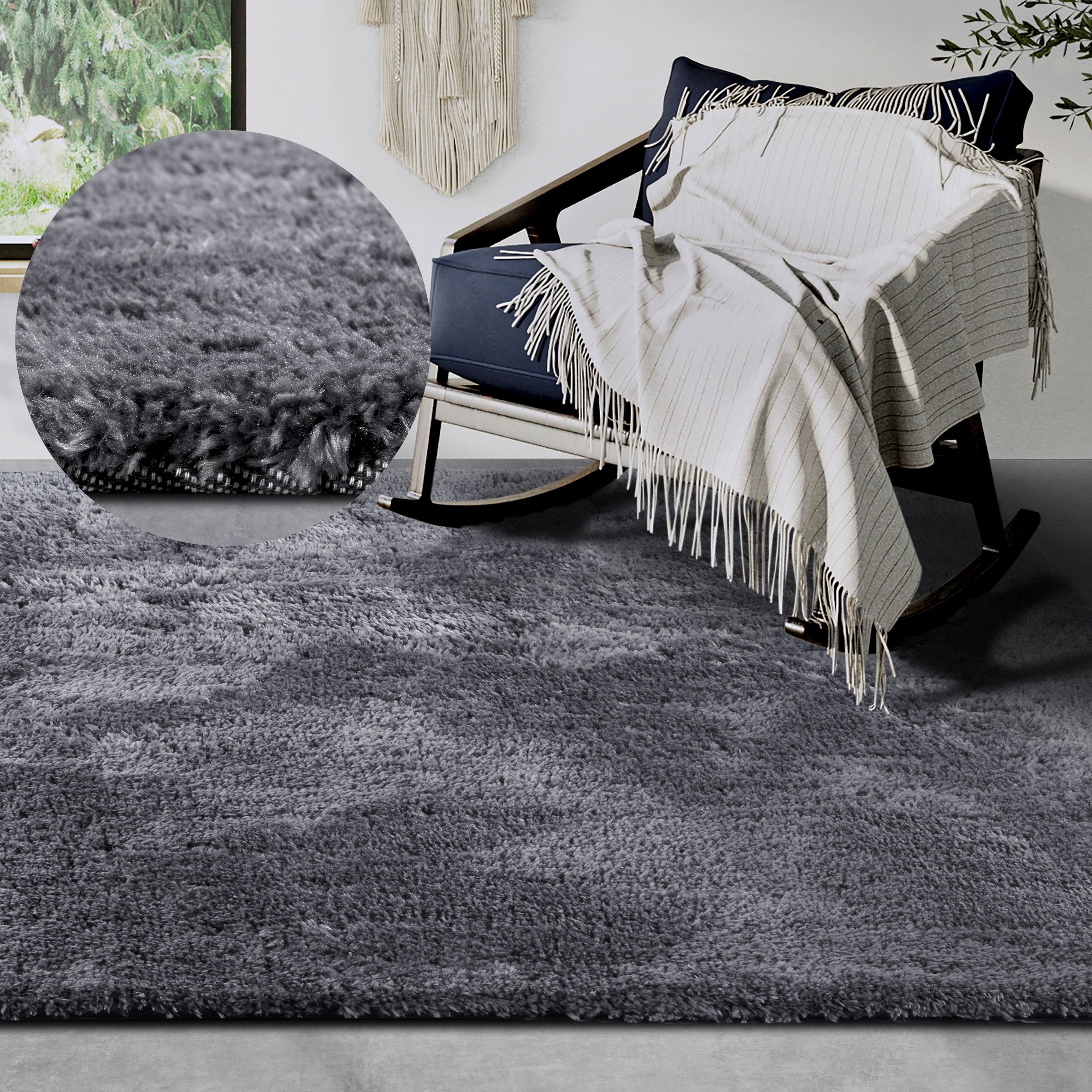 Image of HANSE Home Hochflor-Teppich "Olaf" rechteckig 38 mm Höhe Langflor, Shaggy, einfarbig, flauschig, weich, glänzend, modern, uni